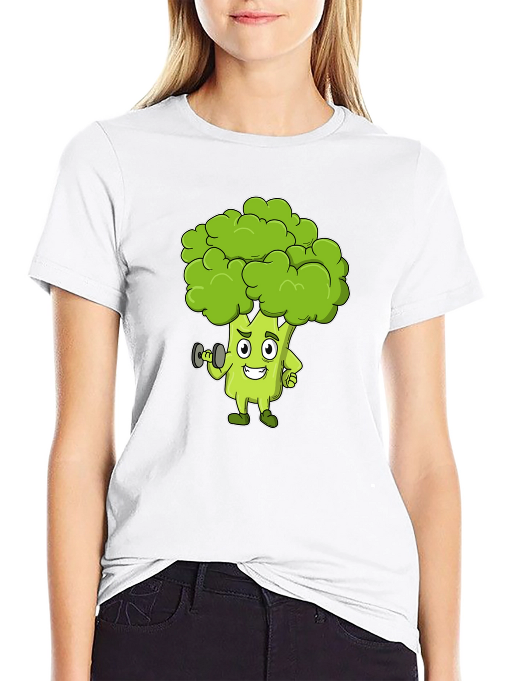 Broccoli Cartoon Graphic Black T-Shirt