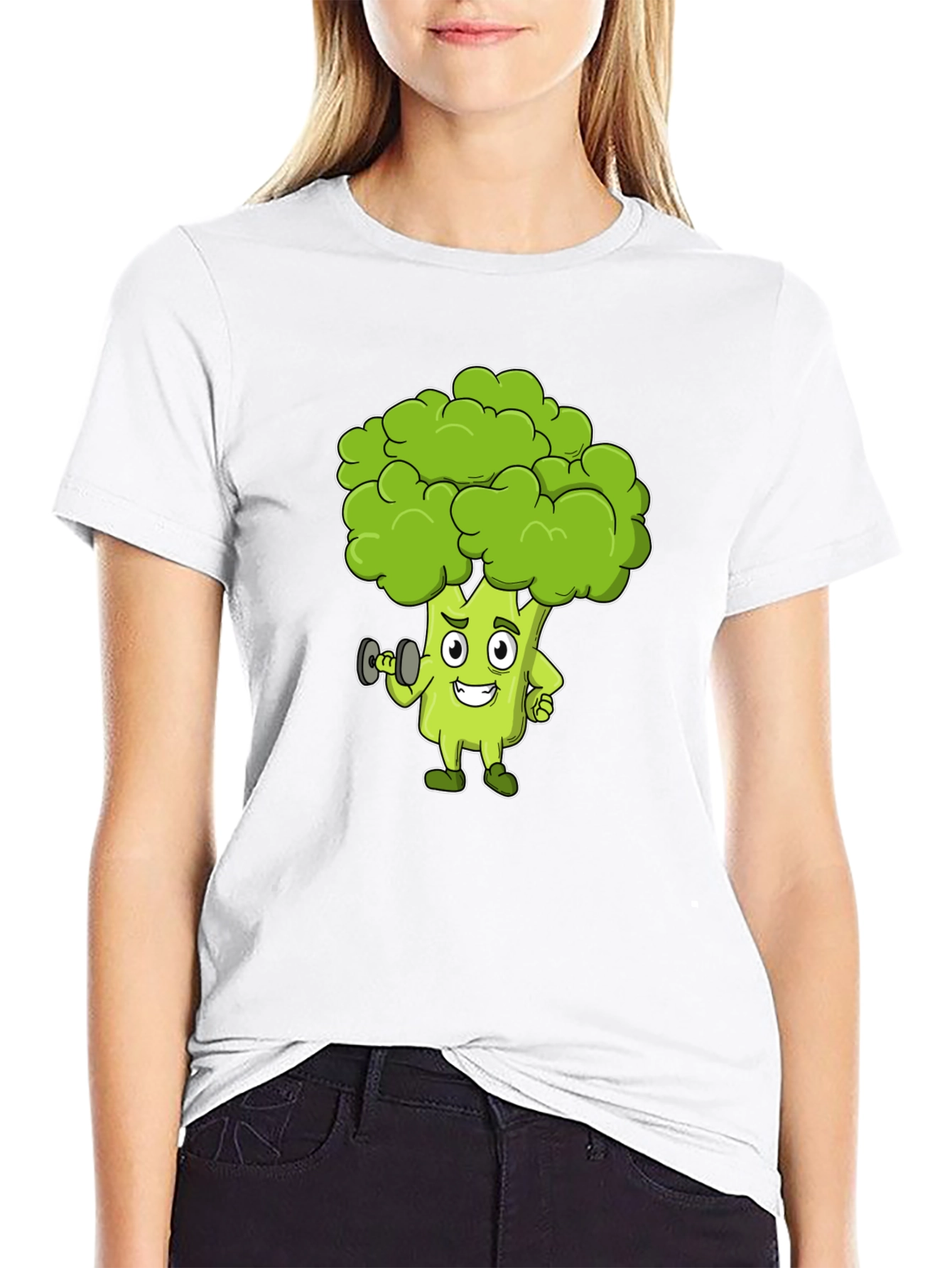 Broccoli Cartoon Graphic Black T-Shirt