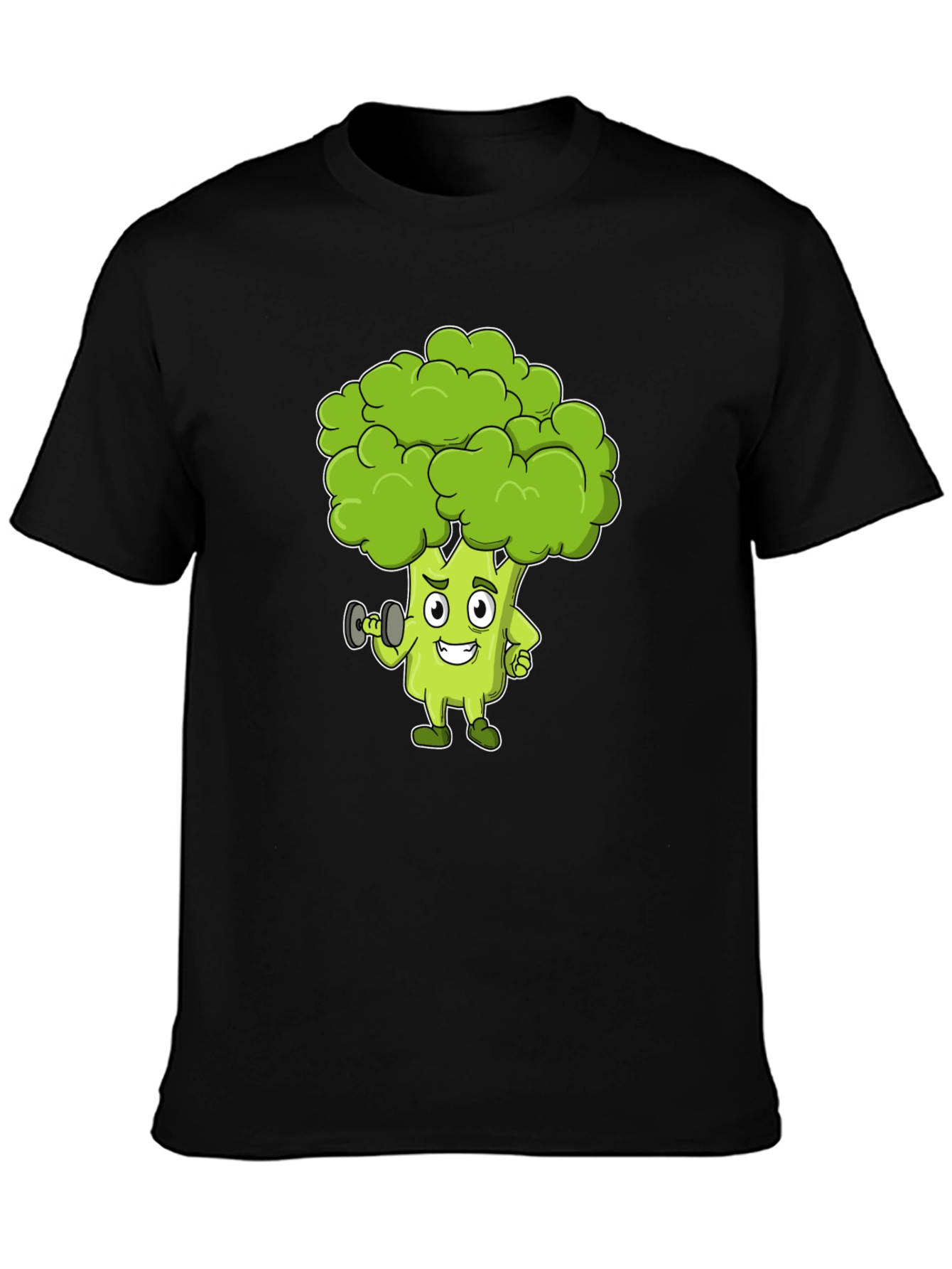 Broccoli Cartoon Graphic Black T-Shirt