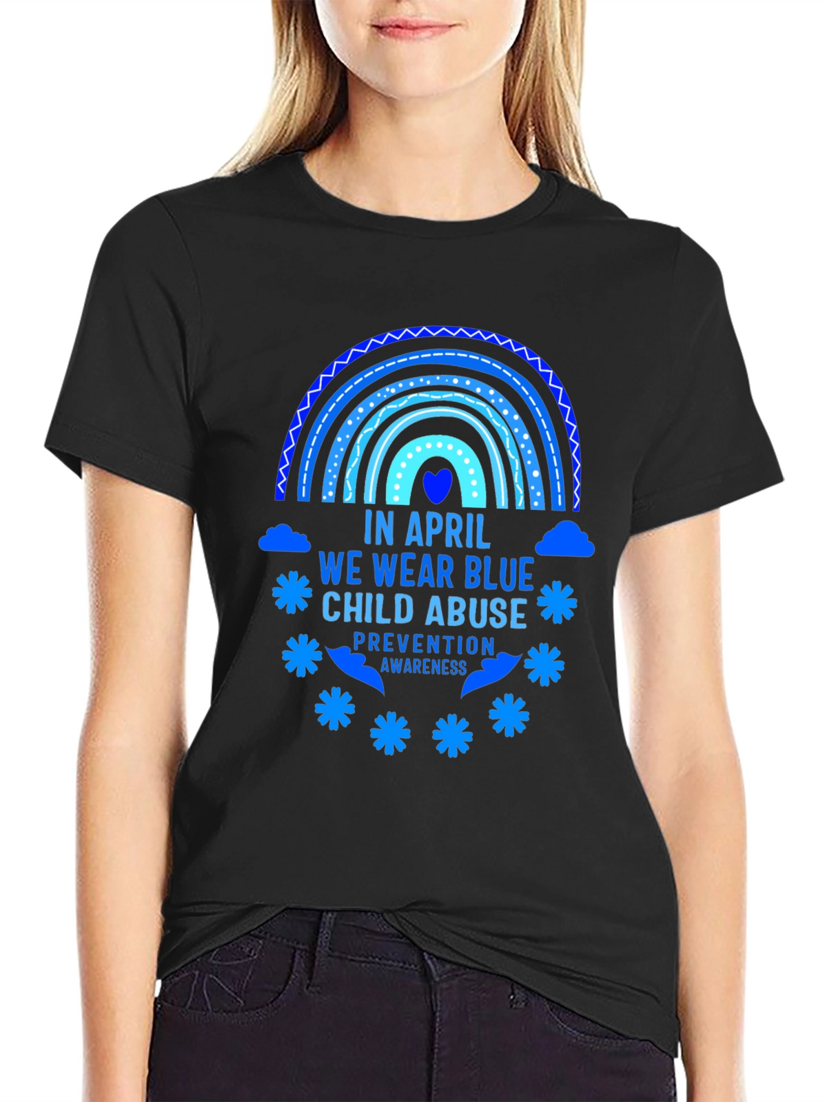 April Child Abuse Awareness Blue Rainbow T-Shirt