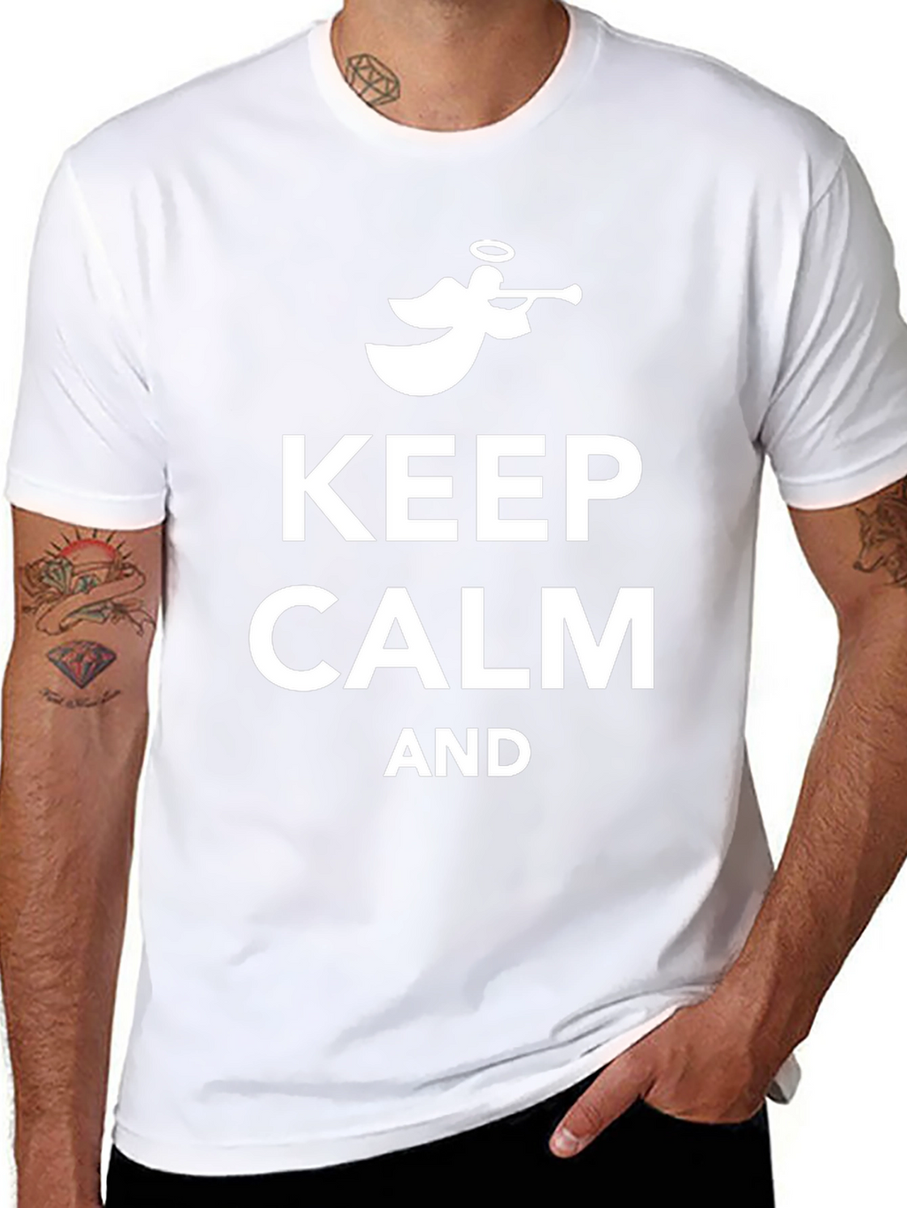 Keep Calm Angel Trumpet Black Cotton Tee
