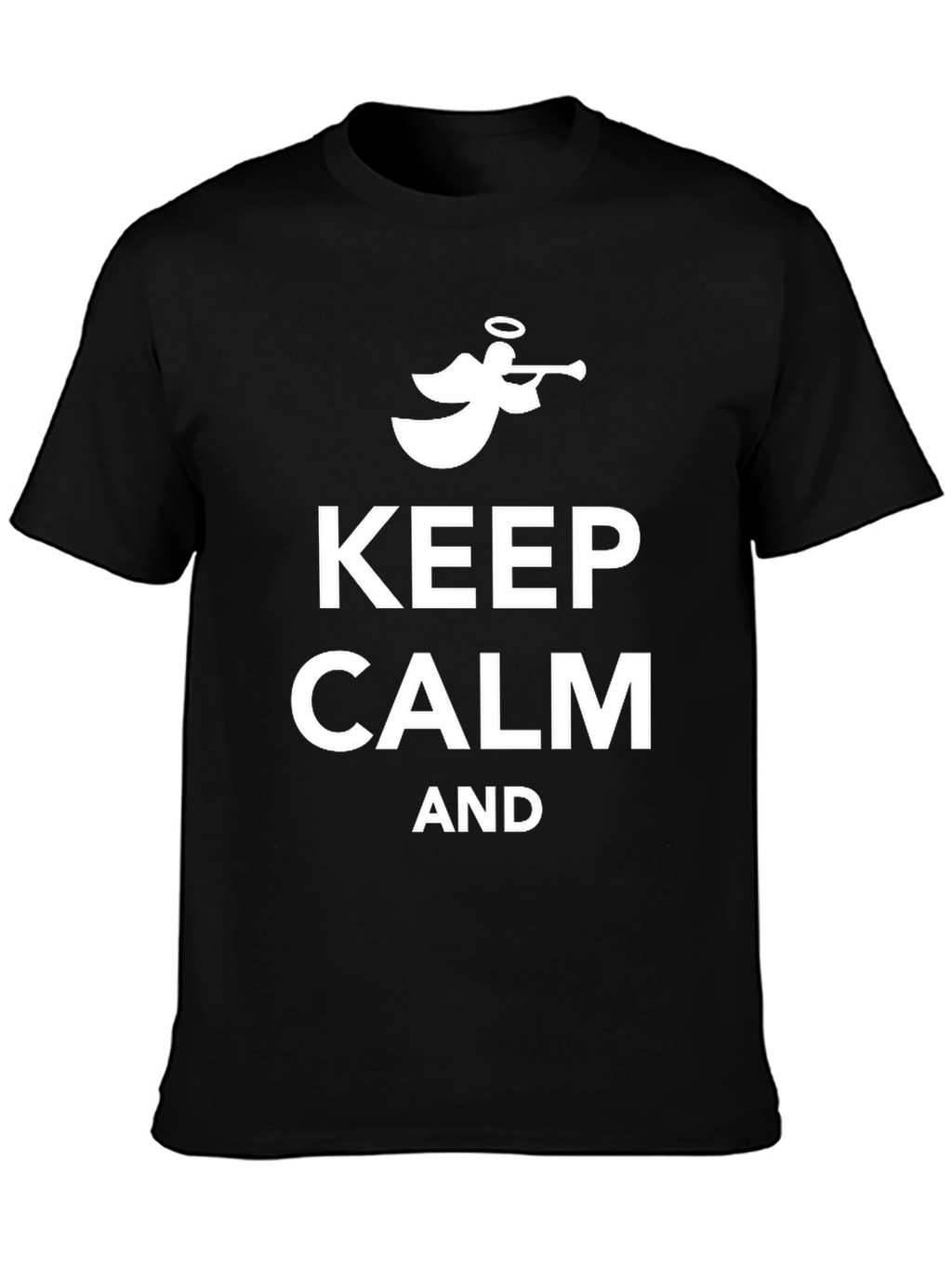 Keep Calm Angel Trumpet Black Cotton Tee
