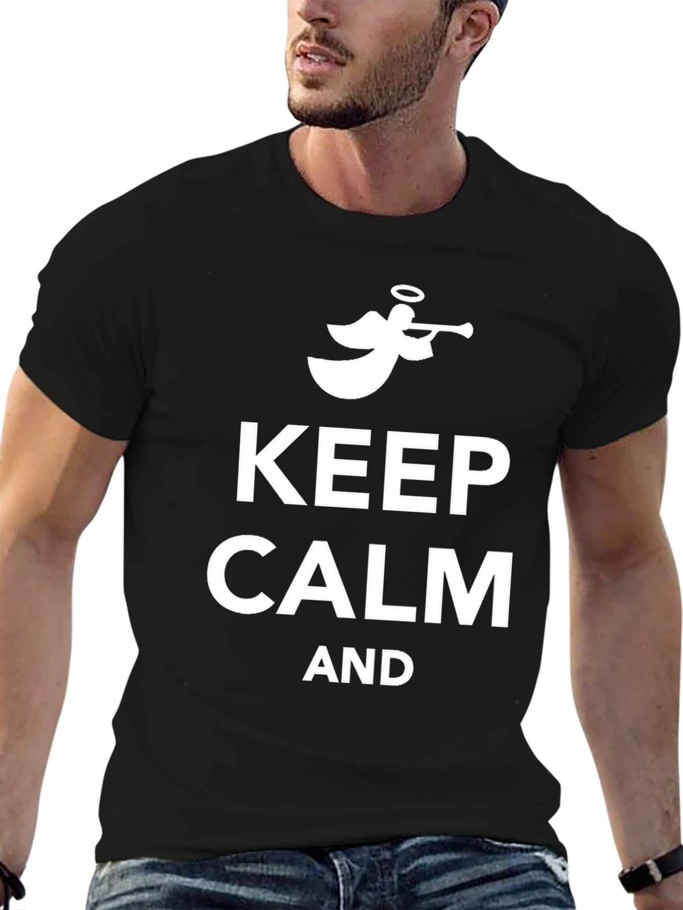 Keep Calm Angel Trumpet Black Cotton Tee