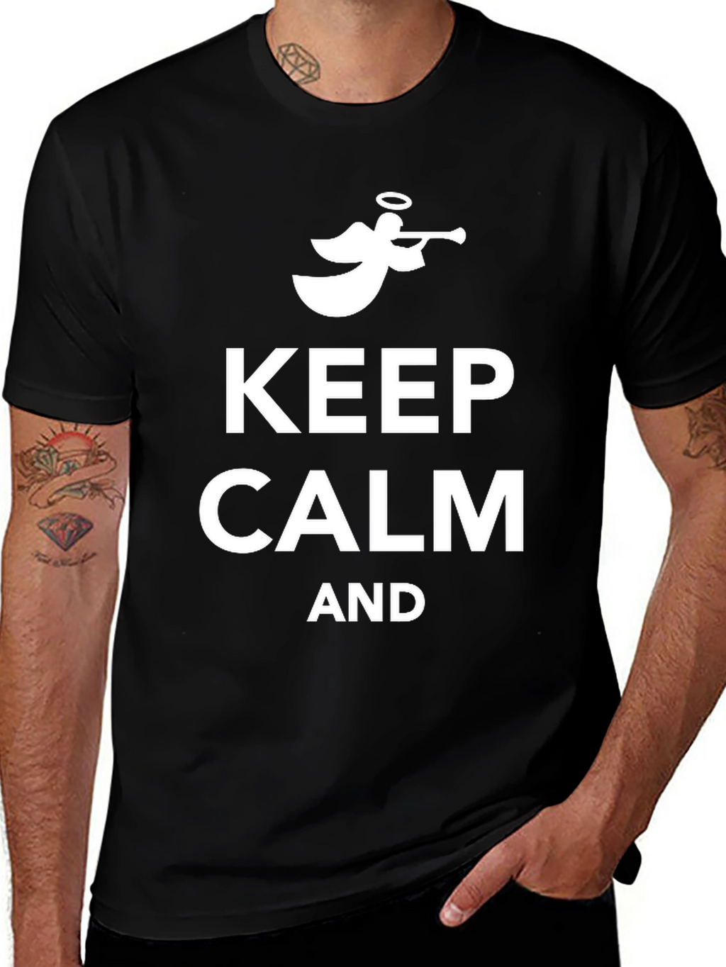 Keep Calm Angel Trumpet Black Cotton Tee