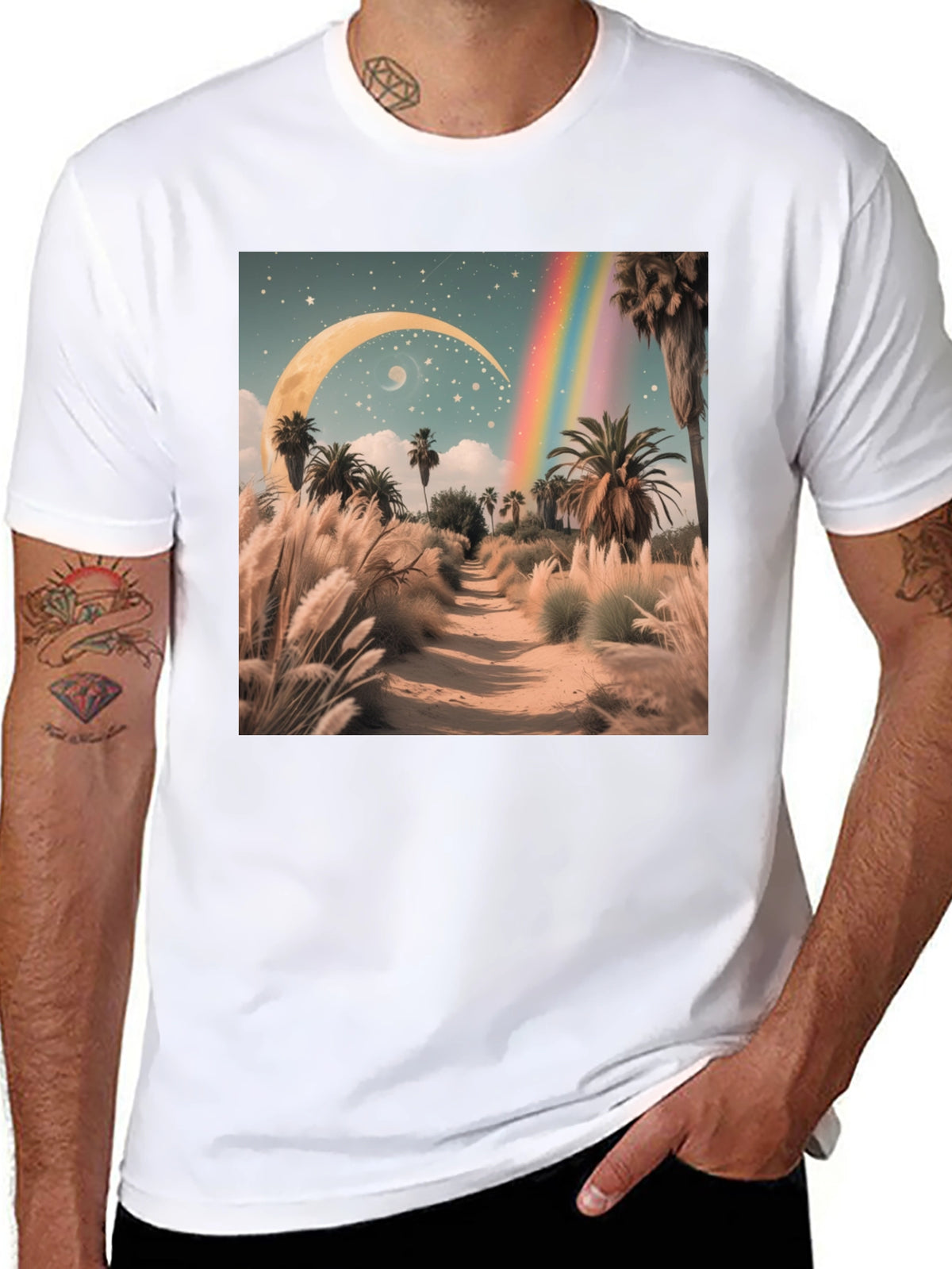 Surreal Desert Moon Rainbow T-Shirt