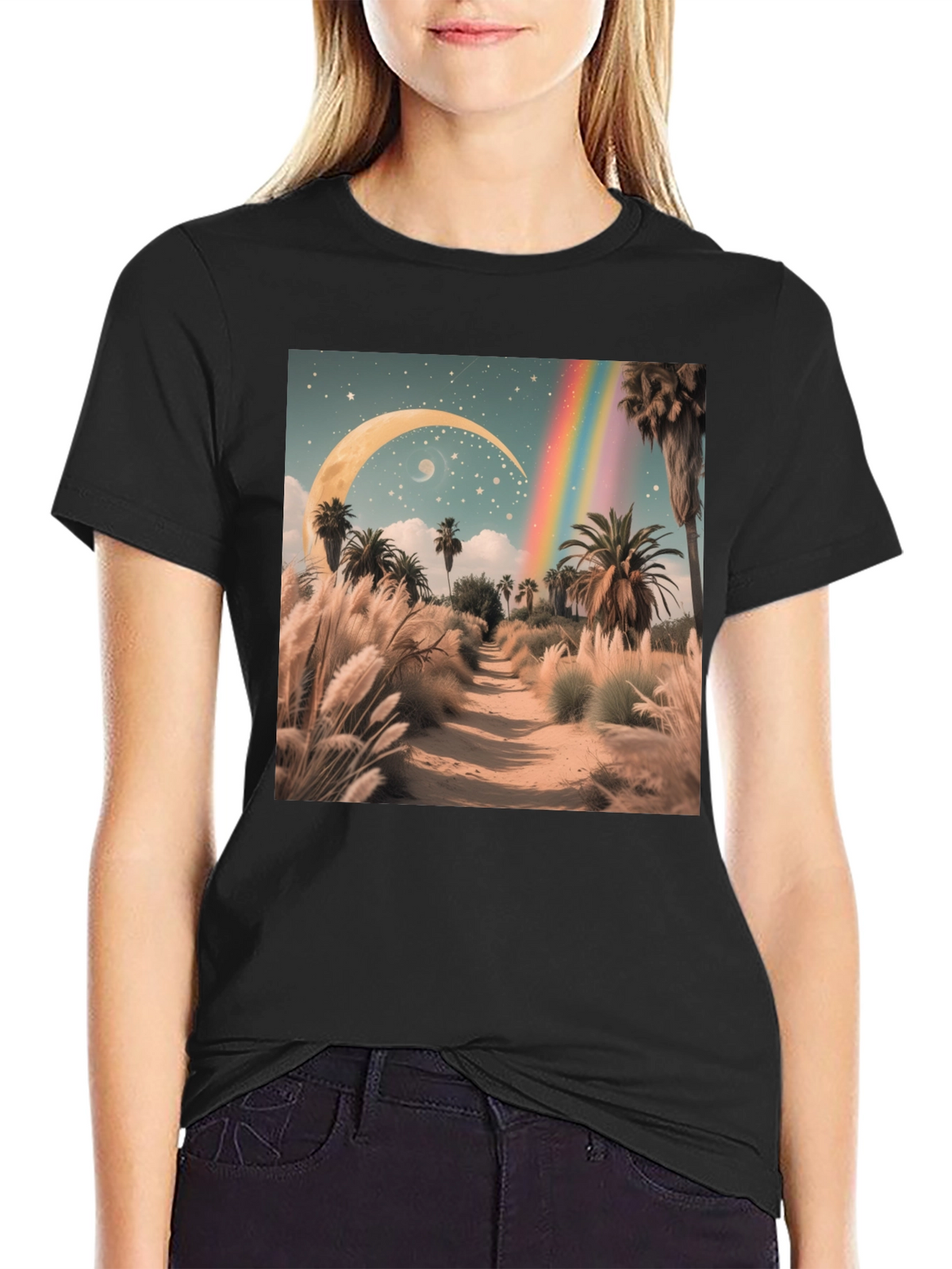 Surreal Desert Moon Rainbow T-Shirt