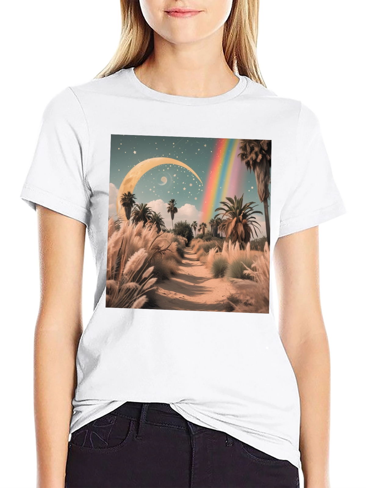 Surreal Desert Moon Rainbow T-Shirt