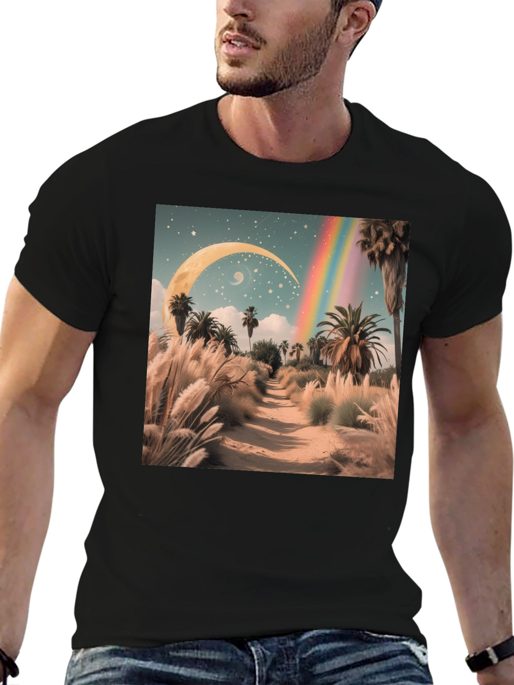 Surreal Desert Moon Rainbow T-Shirt