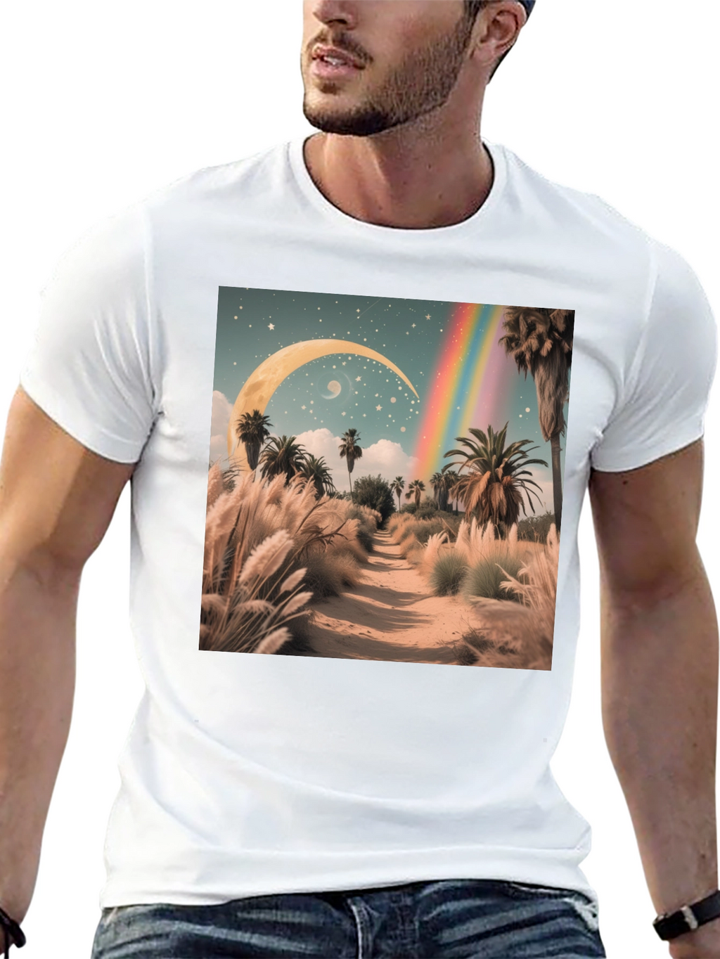 Surreal Desert Moon Rainbow T-Shirt