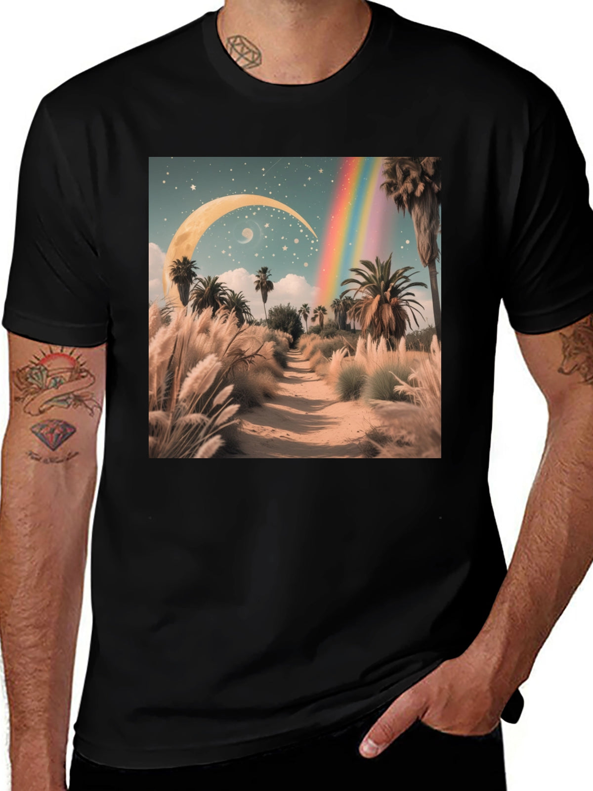 Surreal Desert Moon Rainbow T-Shirt