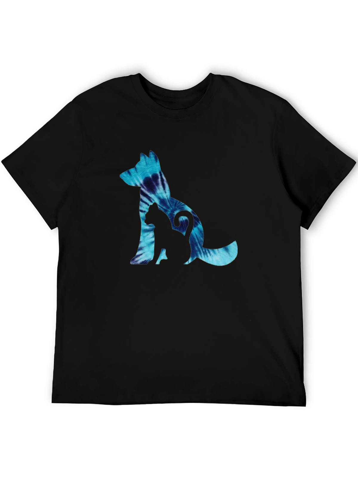 Dog & Cat Tie-Dye Graphic Black T-Shirt