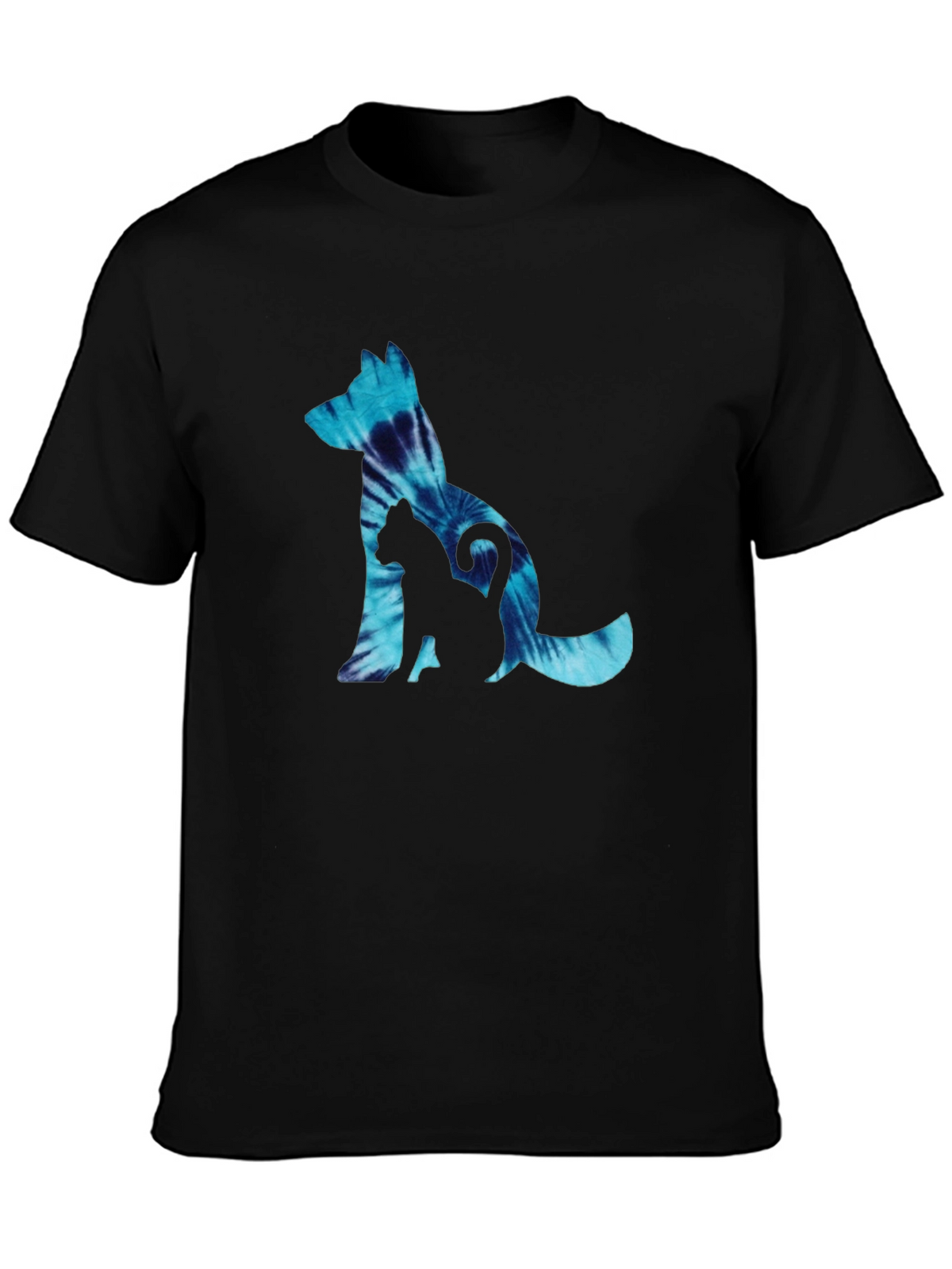 Dog & Cat Tie-Dye Graphic Black T-Shirt