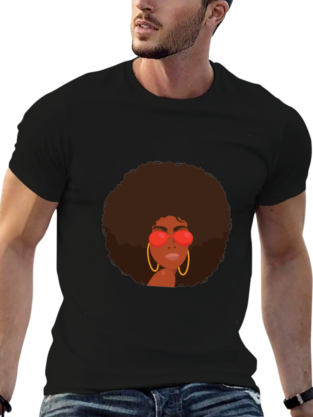 Retro Afro Woman Graphic Tee - Black