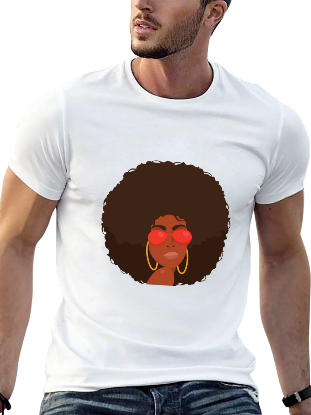 Retro Afro Woman Graphic Tee - Black