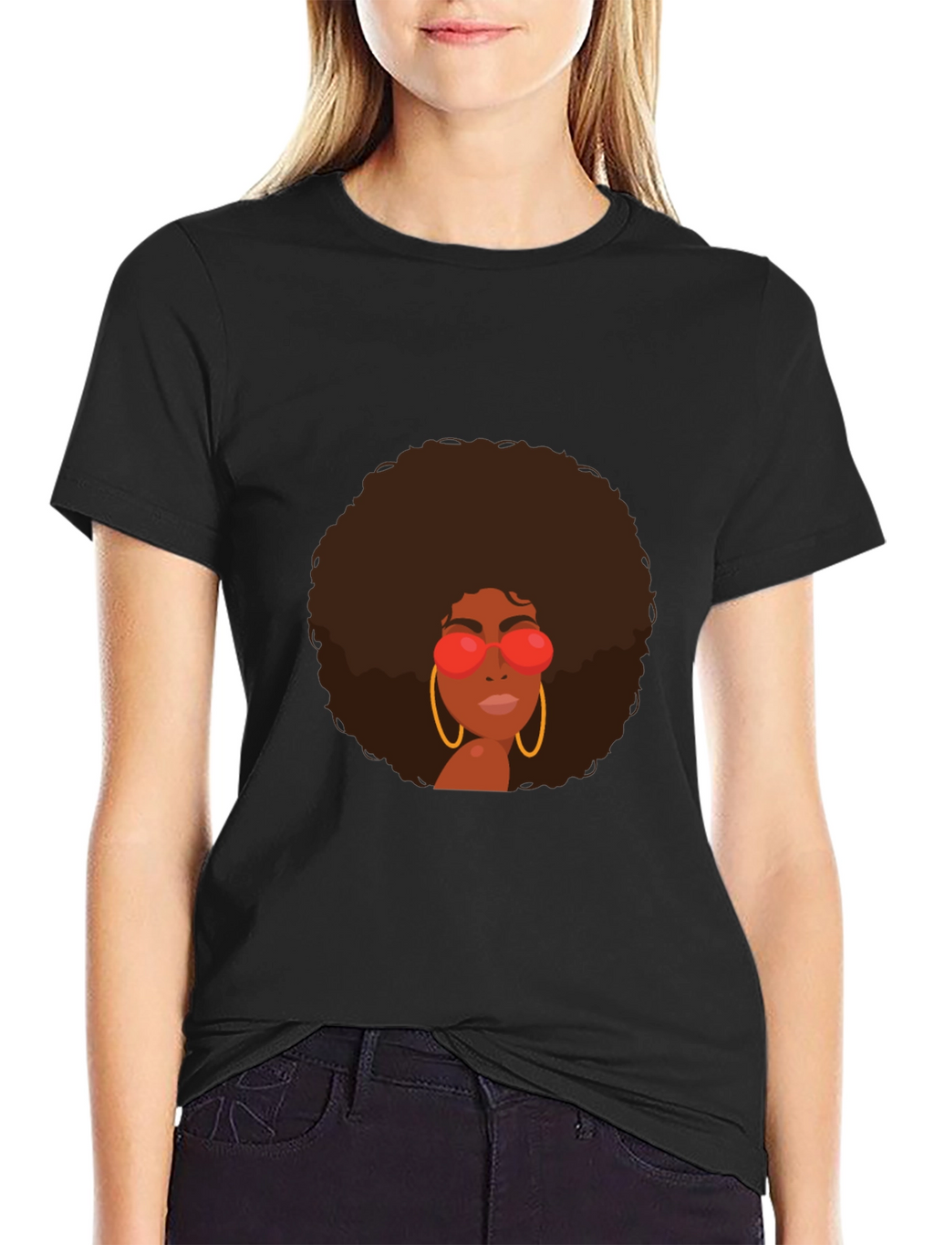 Retro Afro Woman Graphic Tee - Black
