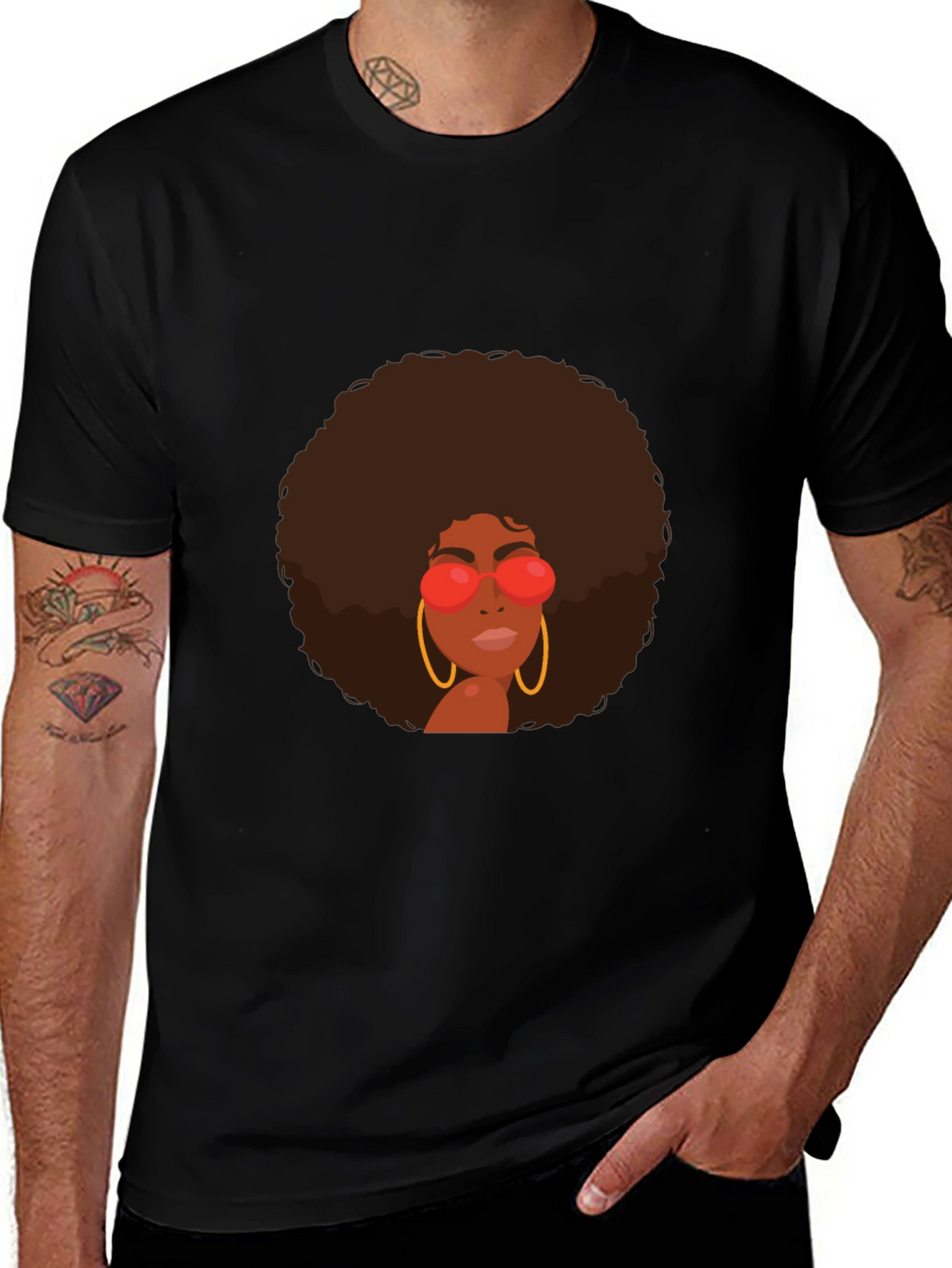 Retro Afro Woman Graphic Tee - Black