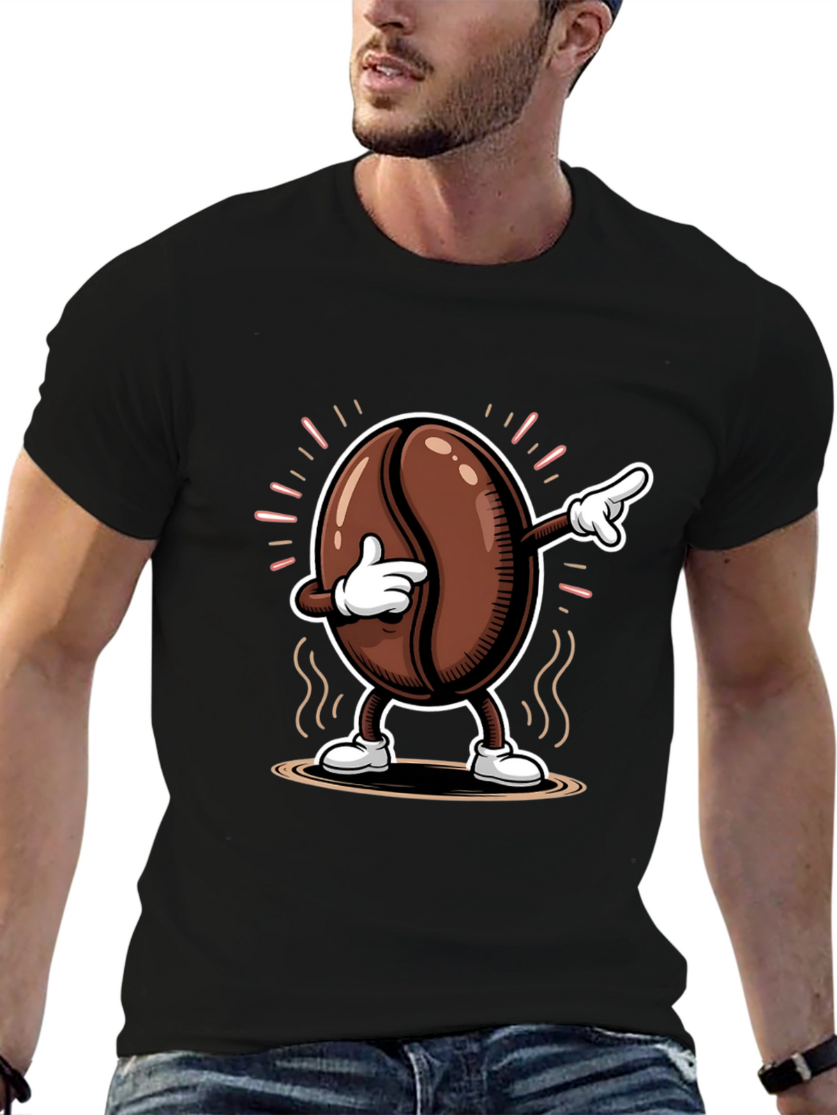 Dabbing Coffee Bean Graphic Tee - Black