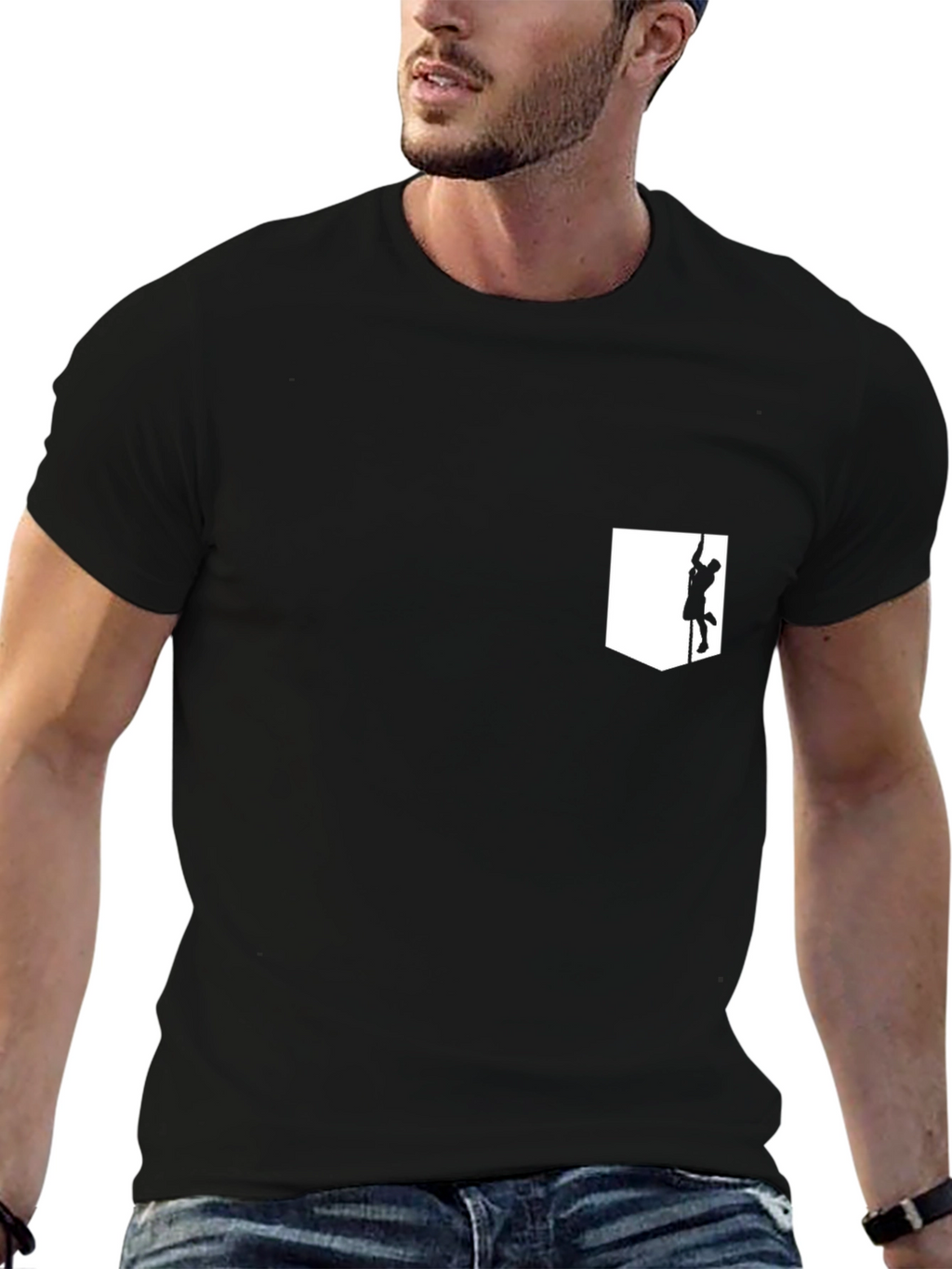 Mens Black T-Shirt with Climber Pocket Design