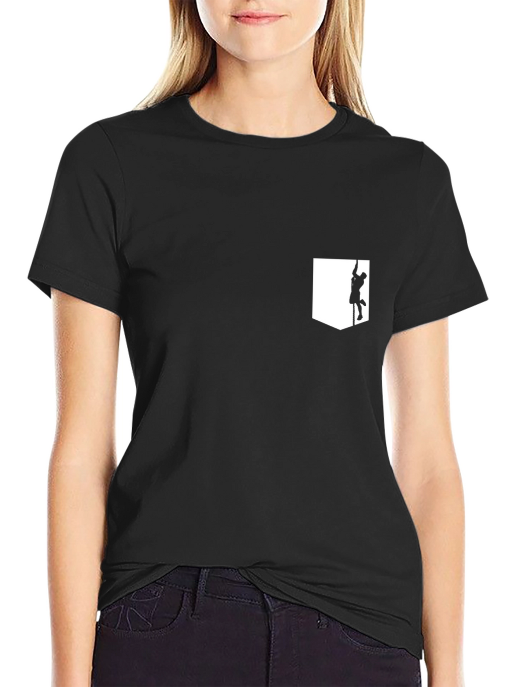 Mens Black T-Shirt with Climber Pocket Design