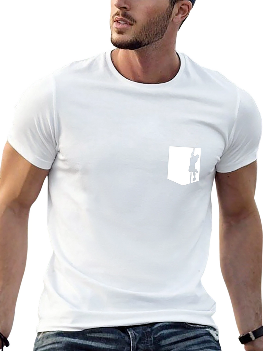 Mens Black T-Shirt with Climber Pocket Design