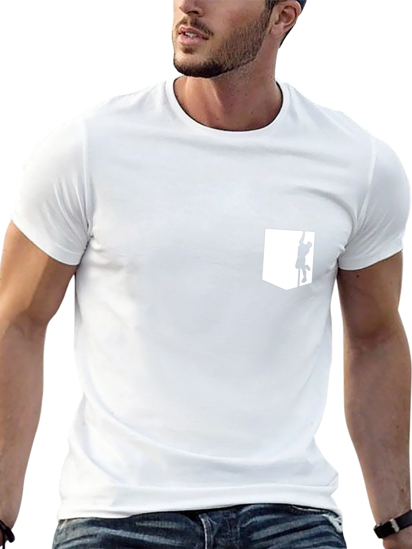 Mens Black T-Shirt with Climber Pocket Design