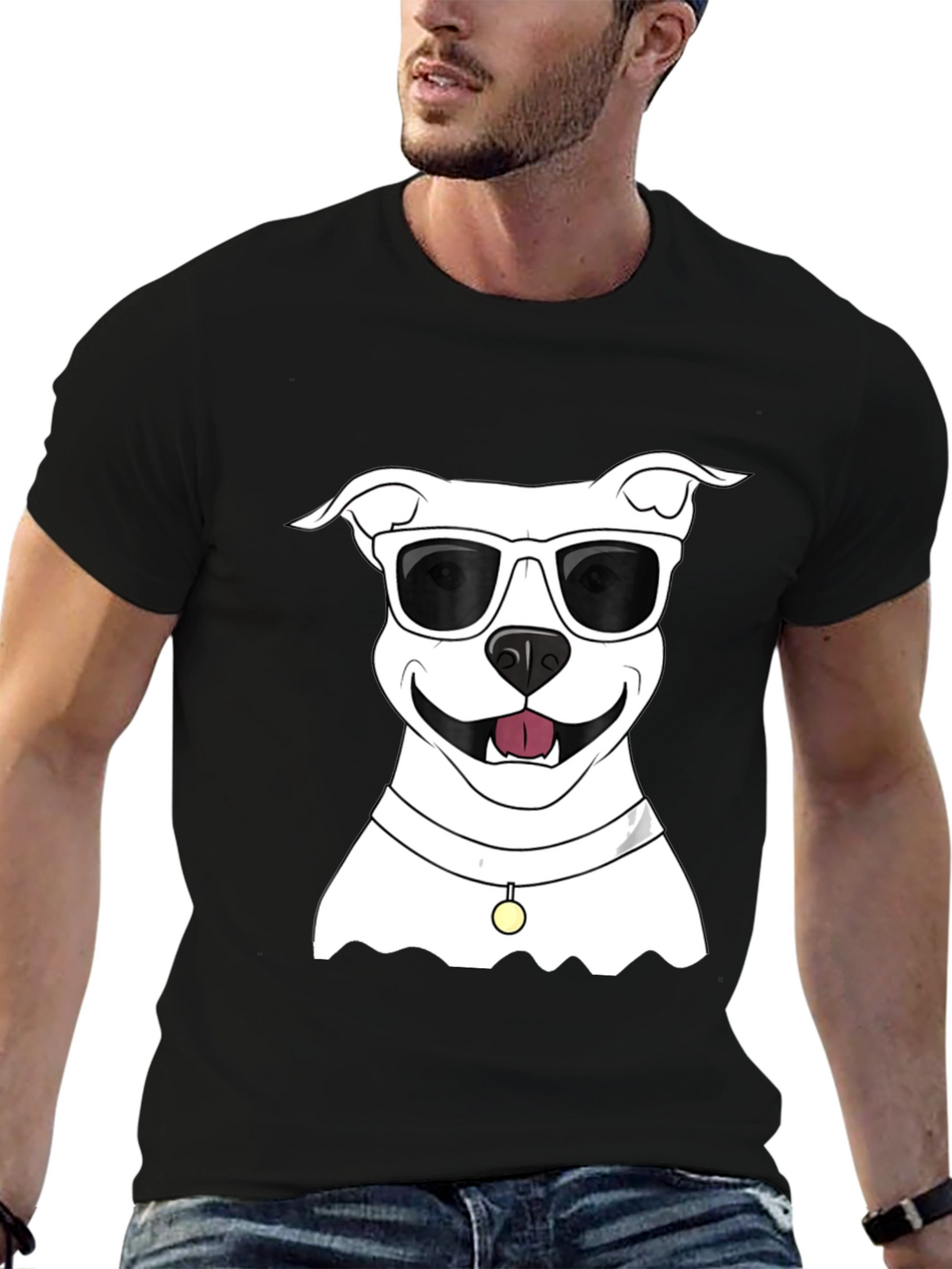 Cool Dog Graphic Tee - Black Cotton Casual Shirt