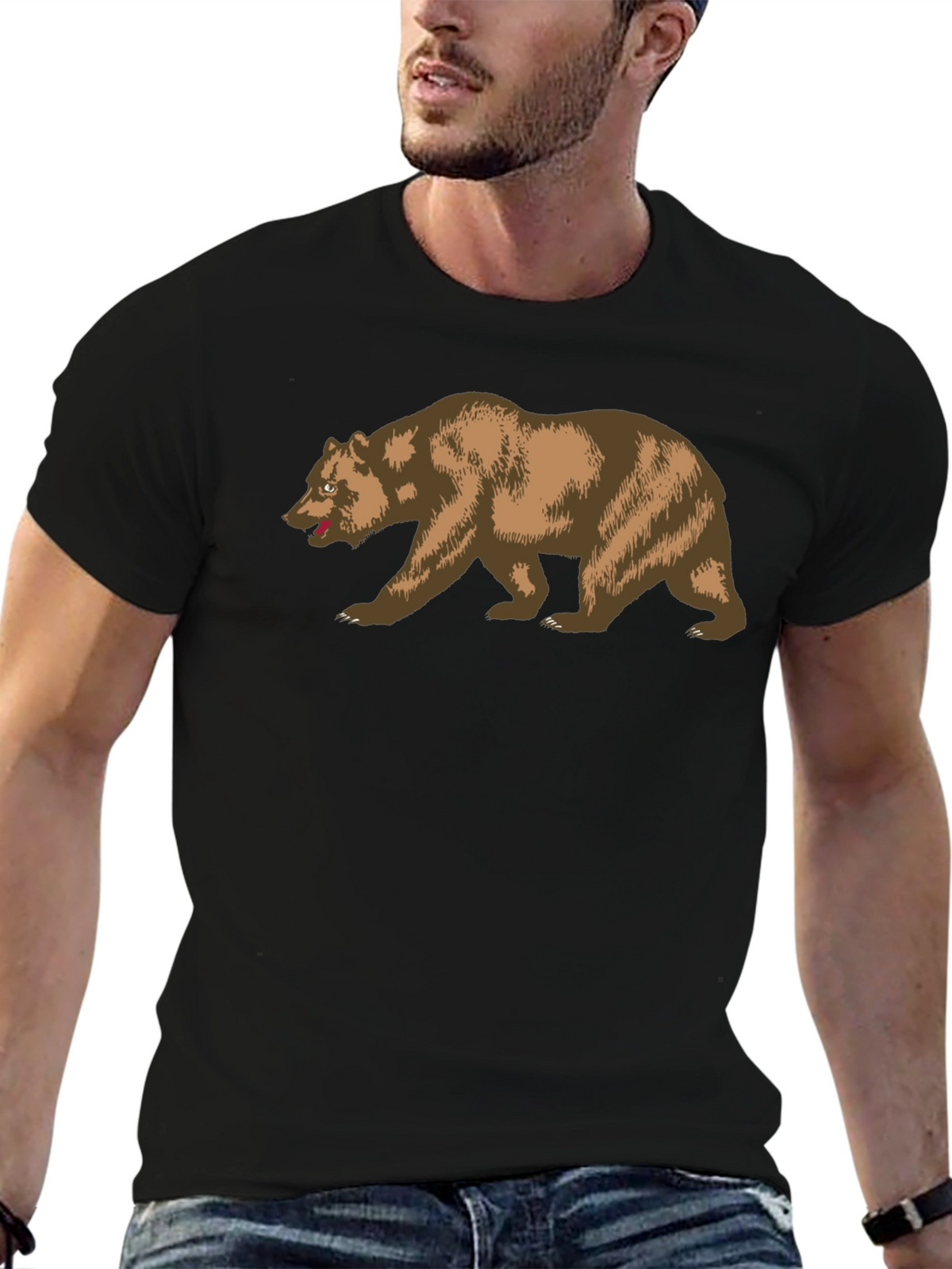 California Bear Graphic Tee - Black Cotton T-Shirt