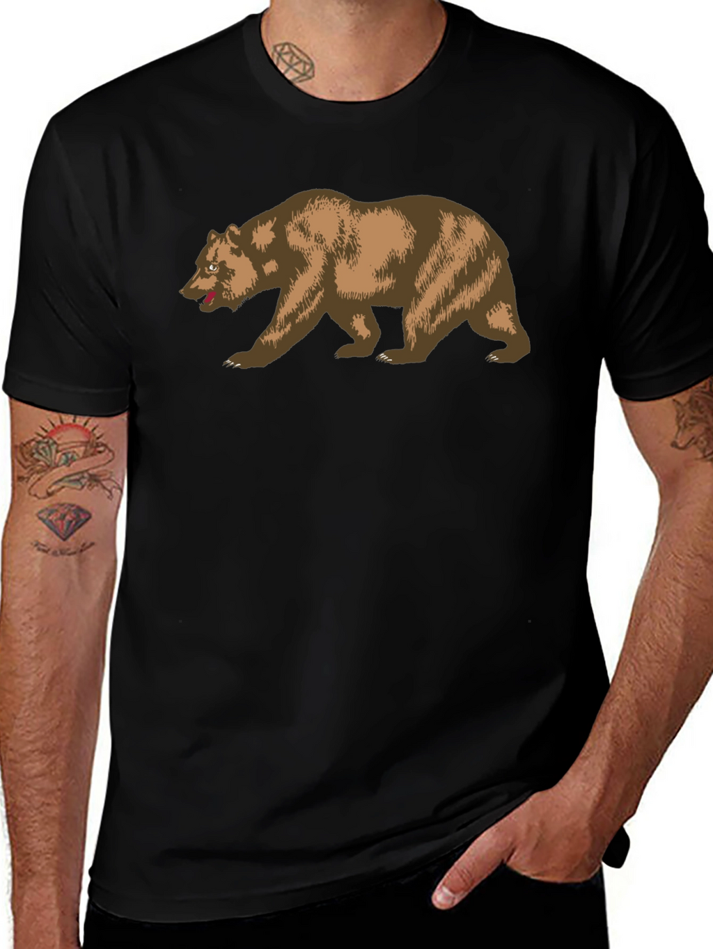 California Bear Graphic Tee - Black Cotton T-Shirt