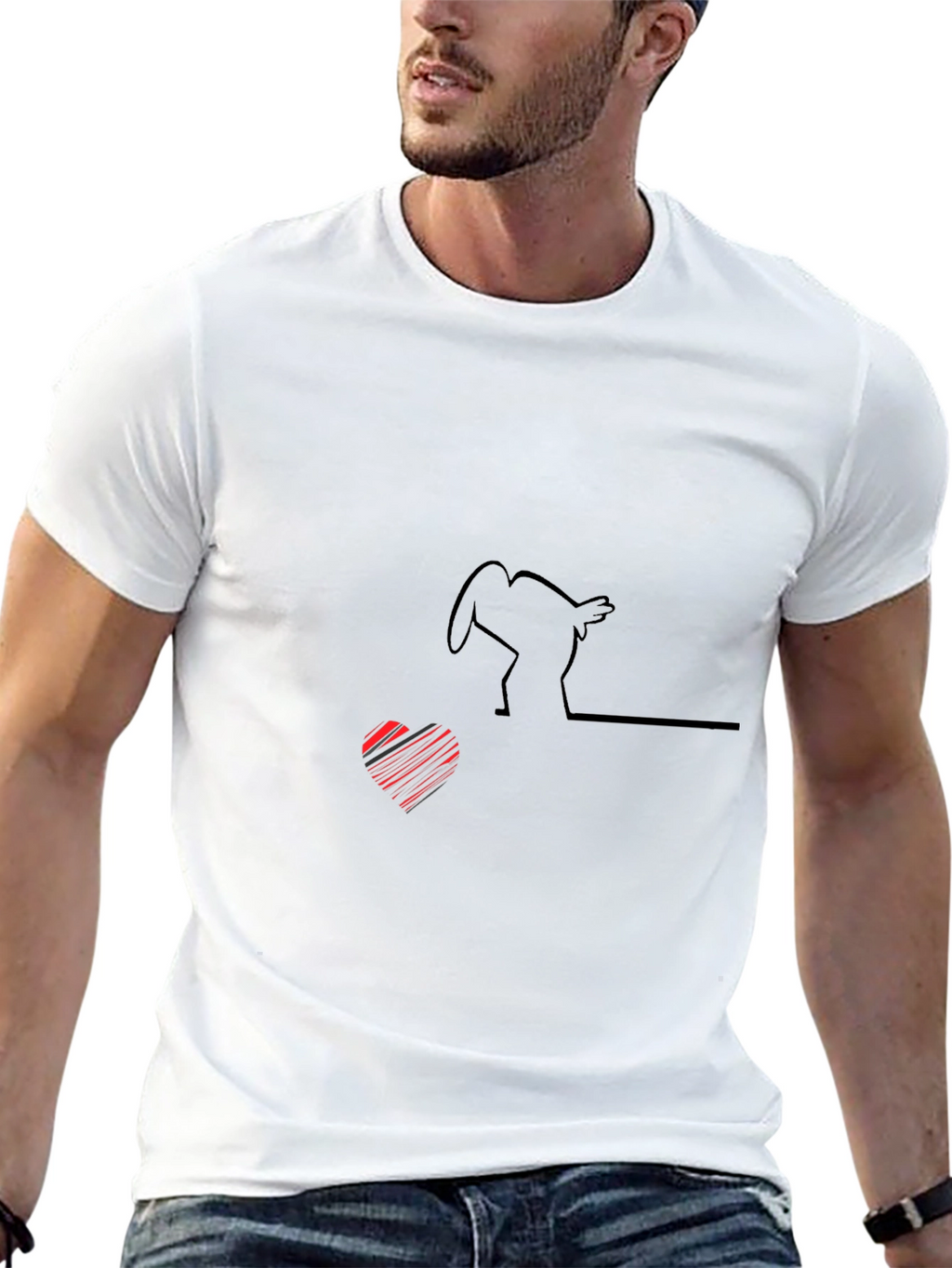 Line Art Heart & Chicken T-Shirt - Black