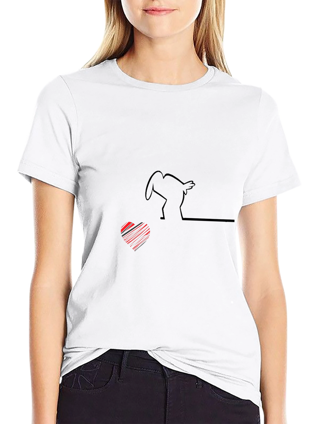 Line Art Heart & Chicken T-Shirt - Black