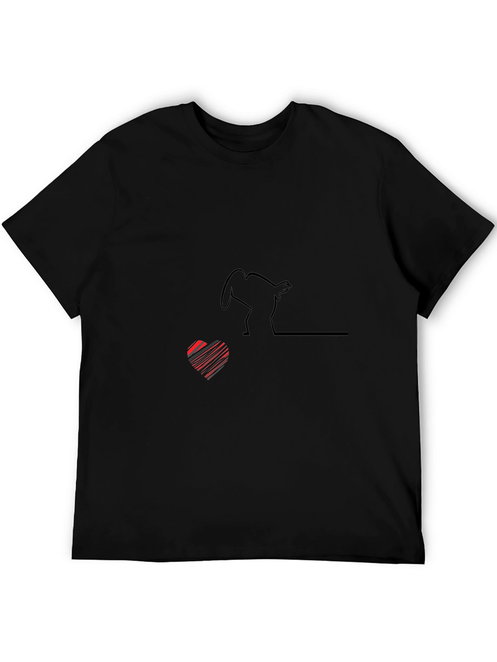 Line Art Heart & Chicken T-Shirt - Black