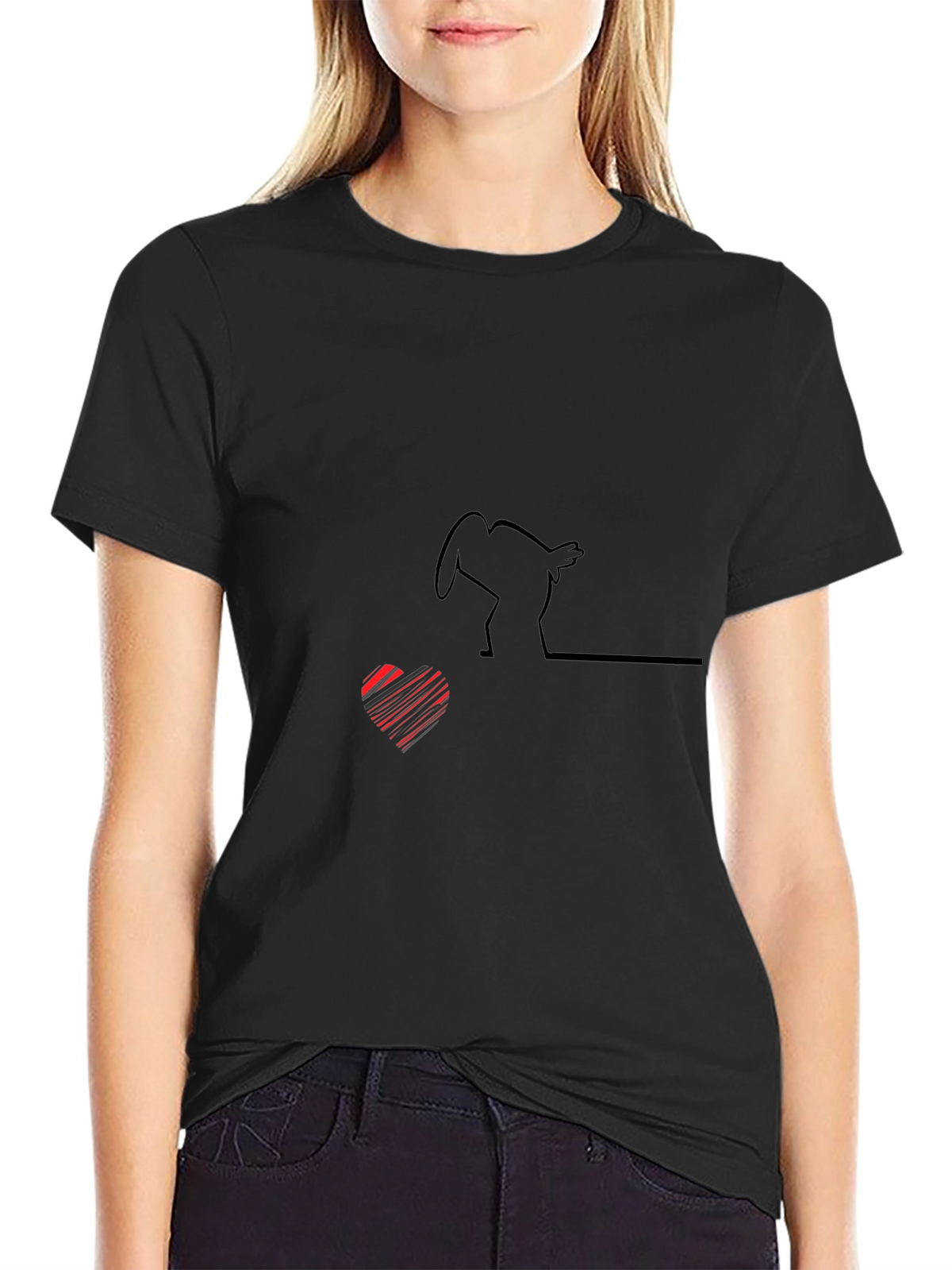 Line Art Heart & Chicken T-Shirt - Black