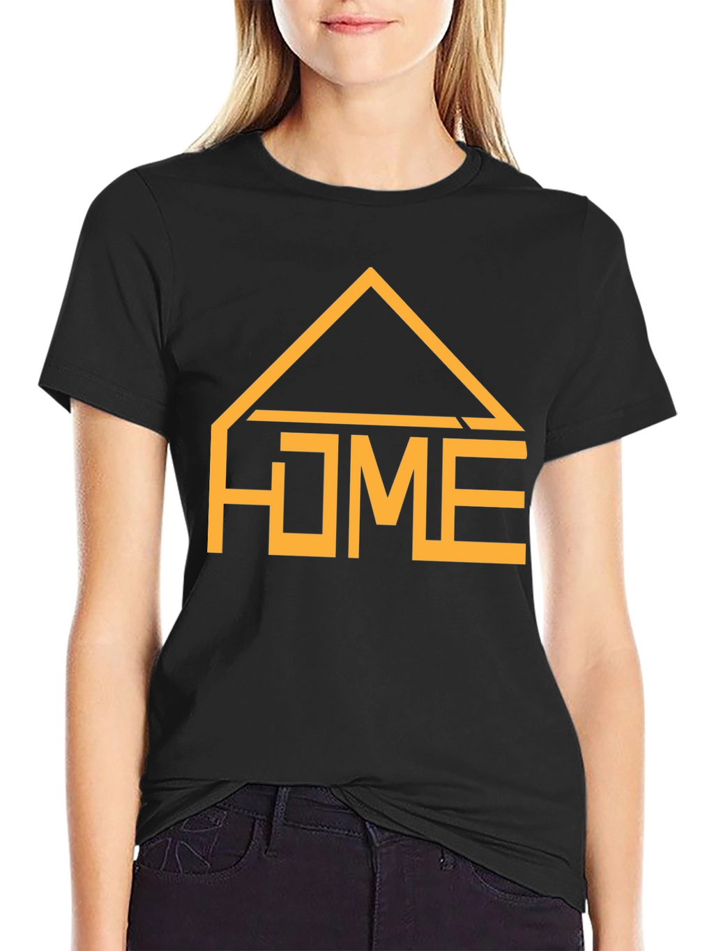 Geometric HOME Graphic Tee - Casual Black T-Shirt