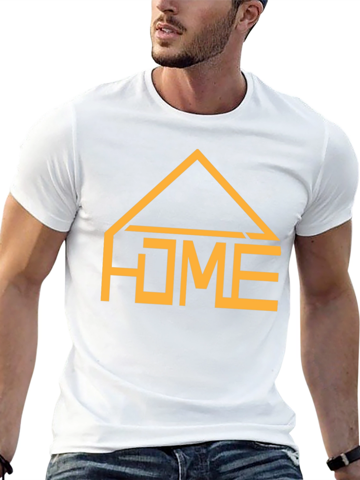 Geometric HOME Graphic Tee - Casual Black T-Shirt