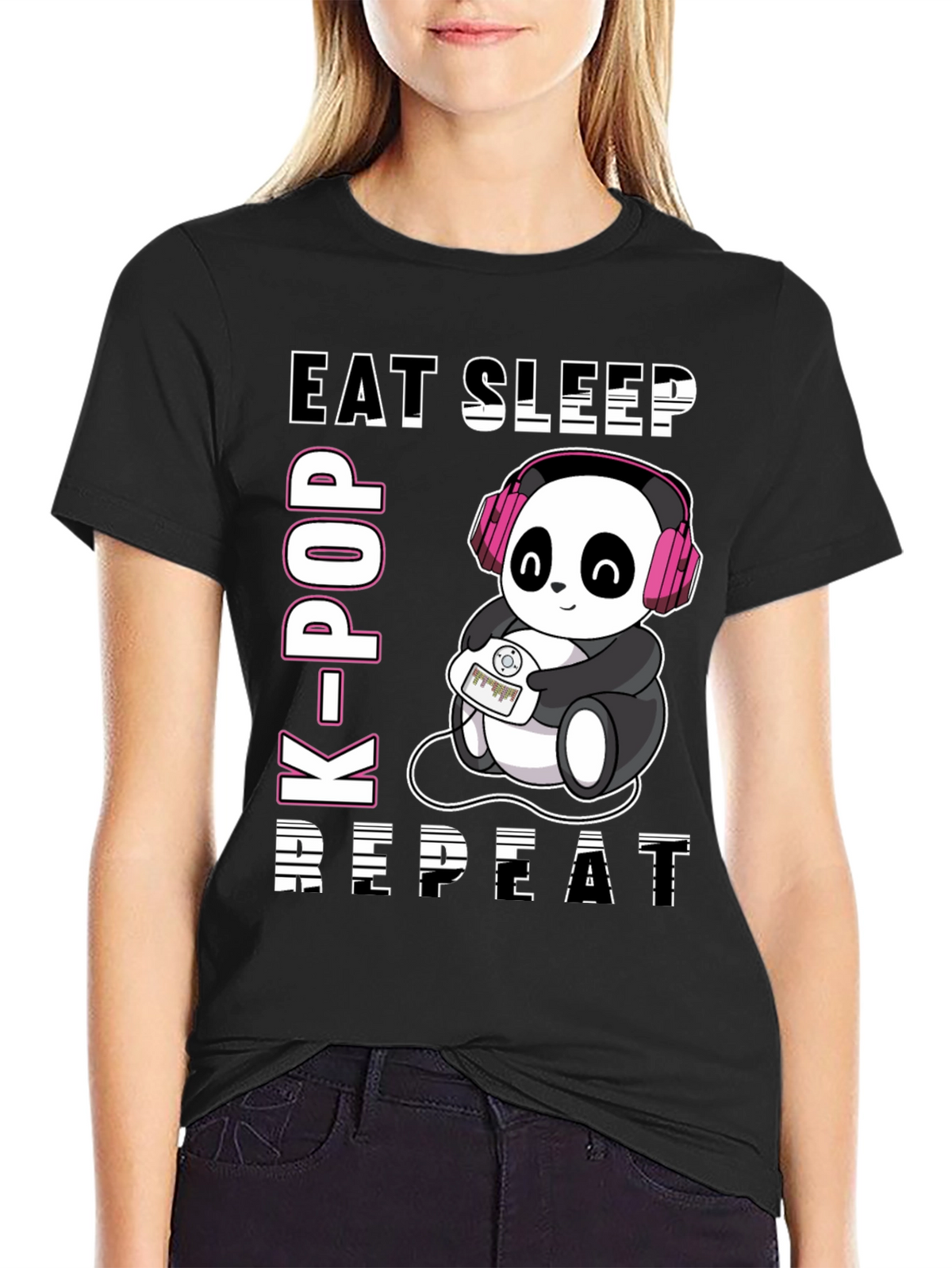 Eat Sleep K-Pop Repeat Panda T-Shirt