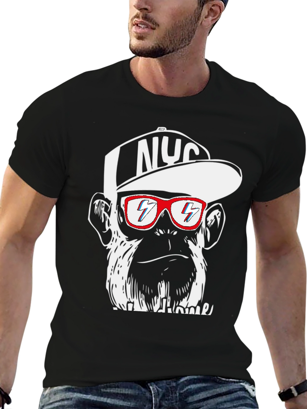 Cool Monkey Graphic Tee - Black Crewneck