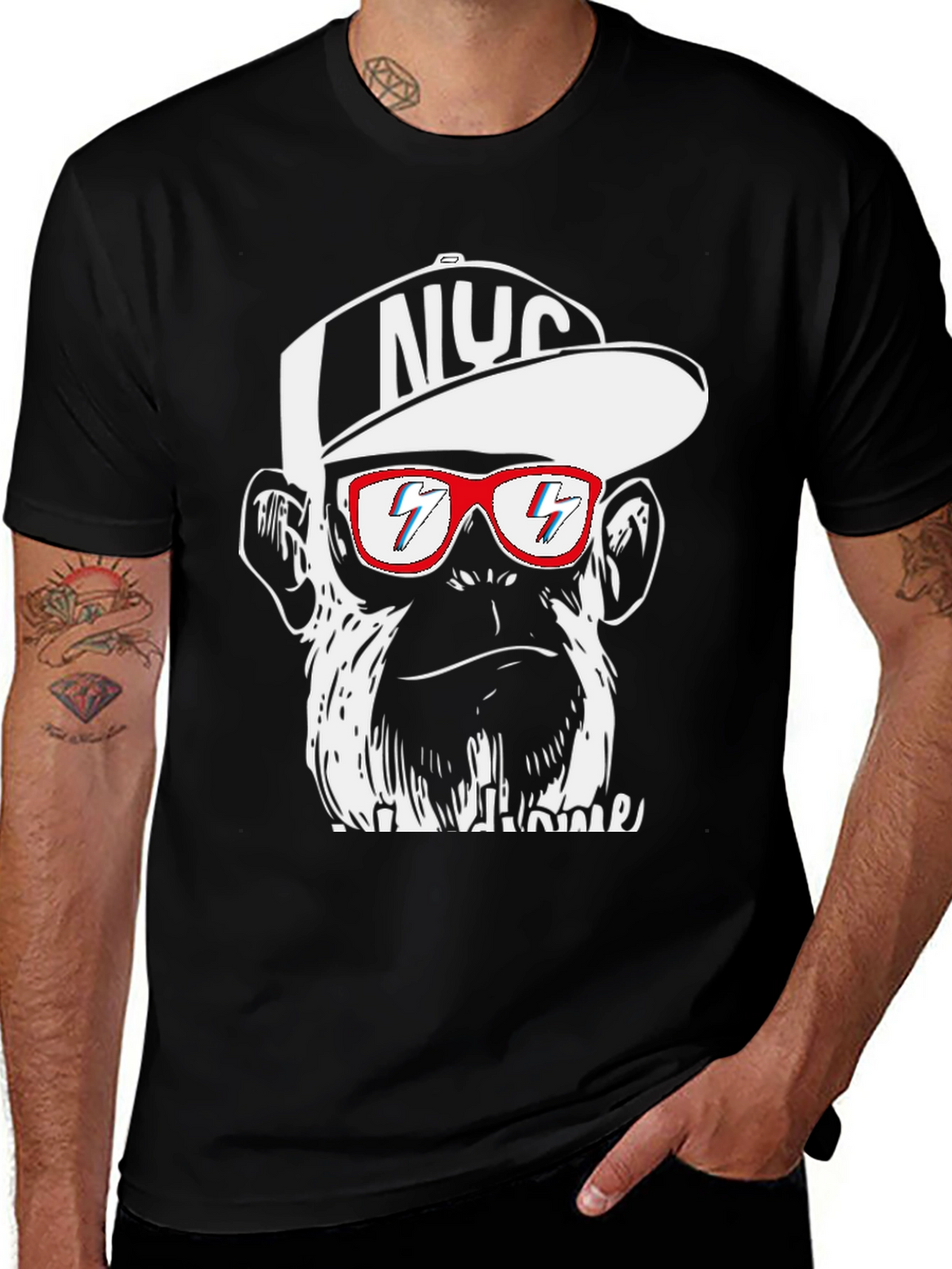 Cool Monkey Graphic Tee - Black Crewneck
