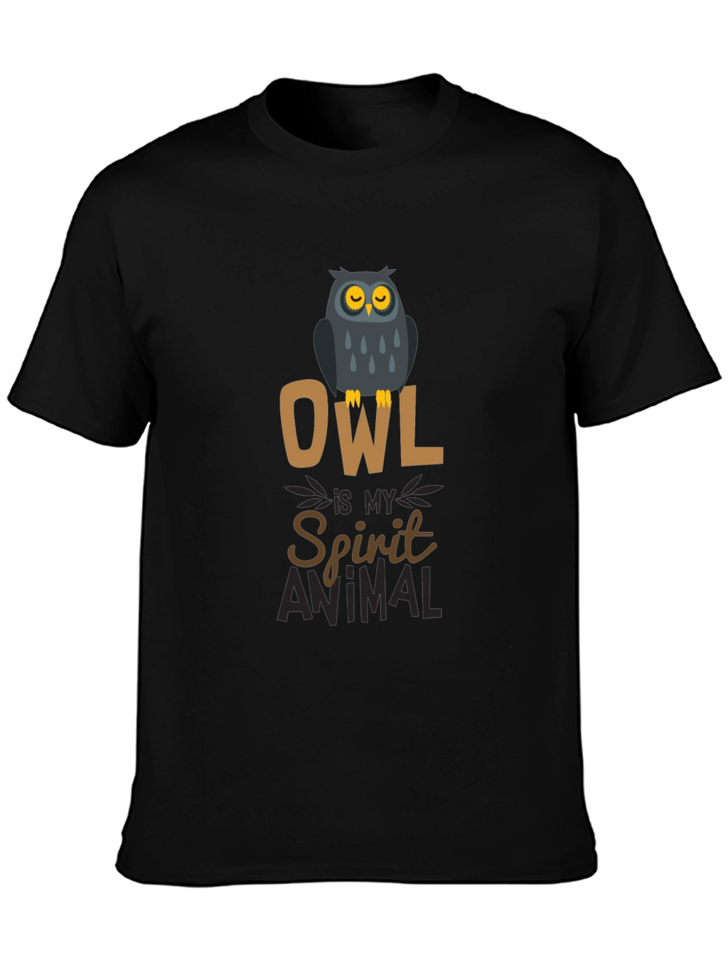 Owl Spirit Animal Black Cotton Graphic T-Shirt