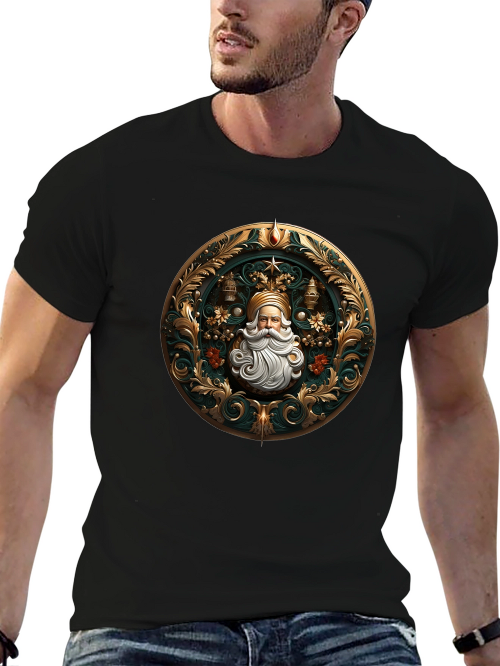 Ornate Santa Claus Graphic Tee - Holiday Style