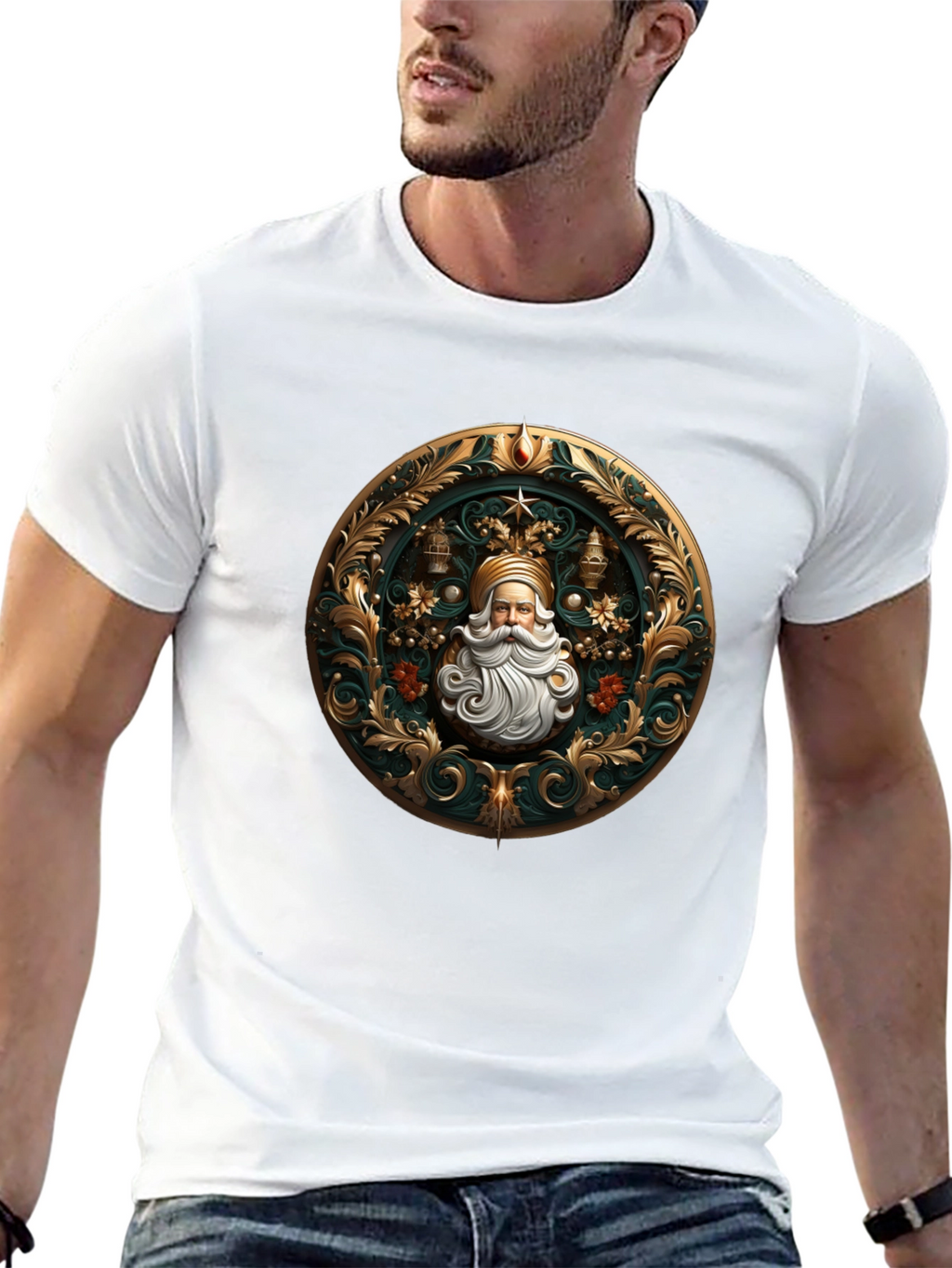 Ornate Santa Claus Graphic Tee - Holiday Style