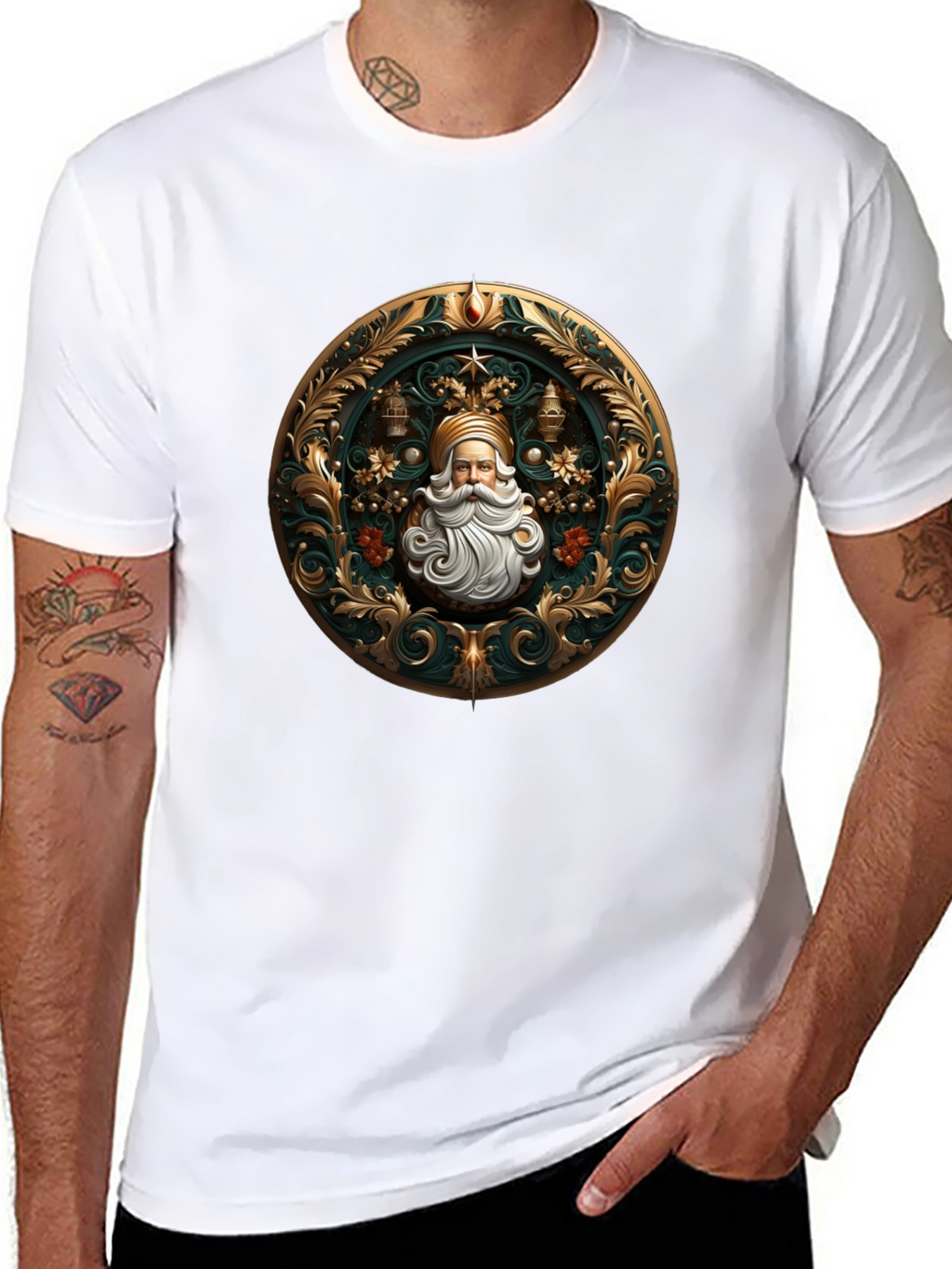 Ornate Santa Claus Graphic Tee - Holiday Style