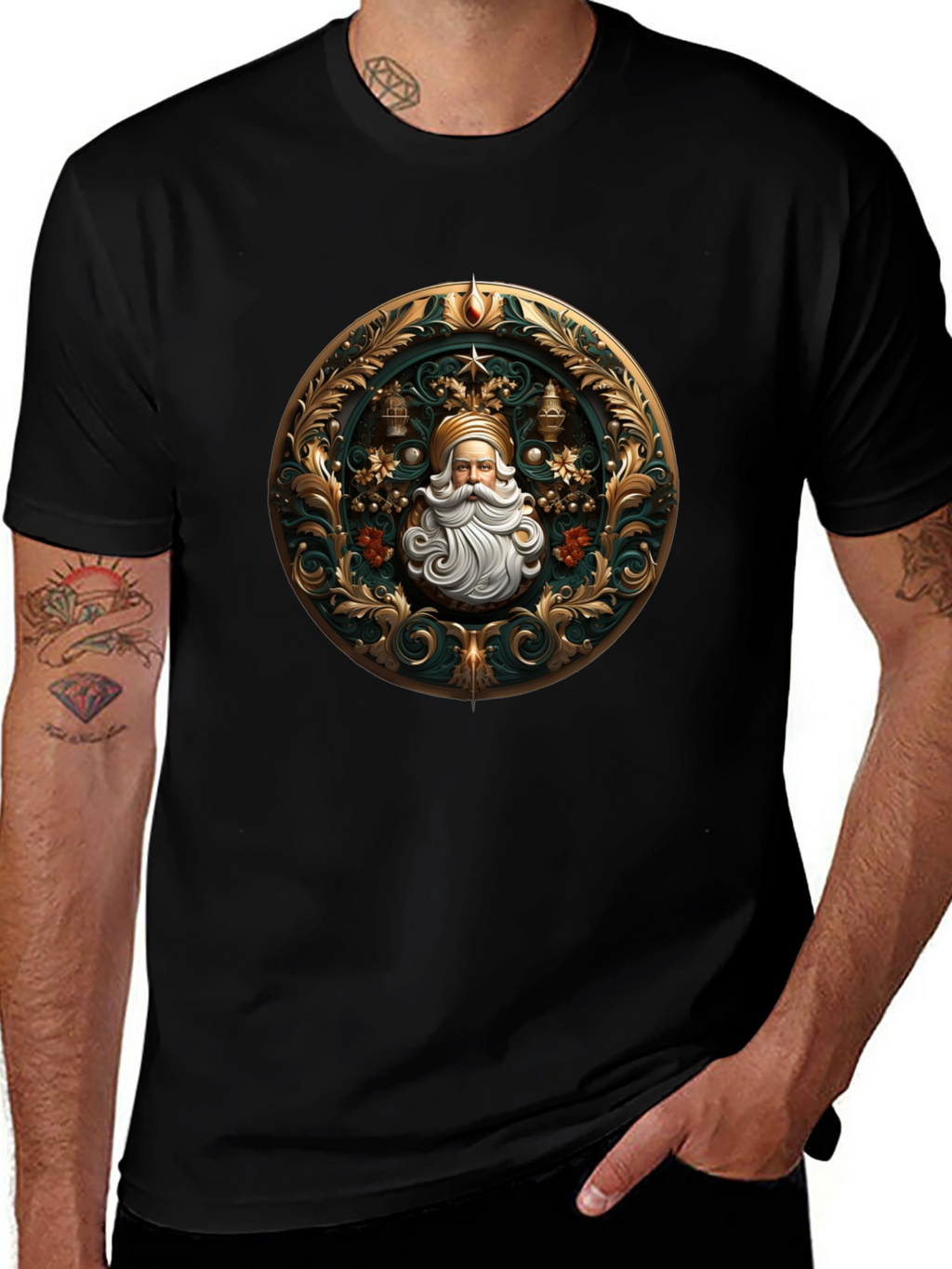 Ornate Santa Claus Graphic Tee - Holiday Style