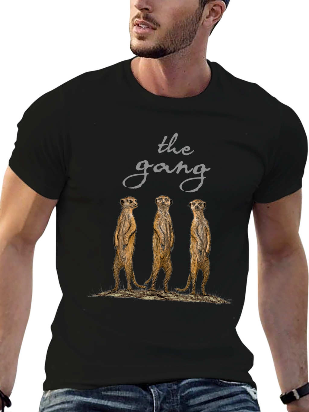 Meerkat Gang T-Shirt - Black Cotton Tee