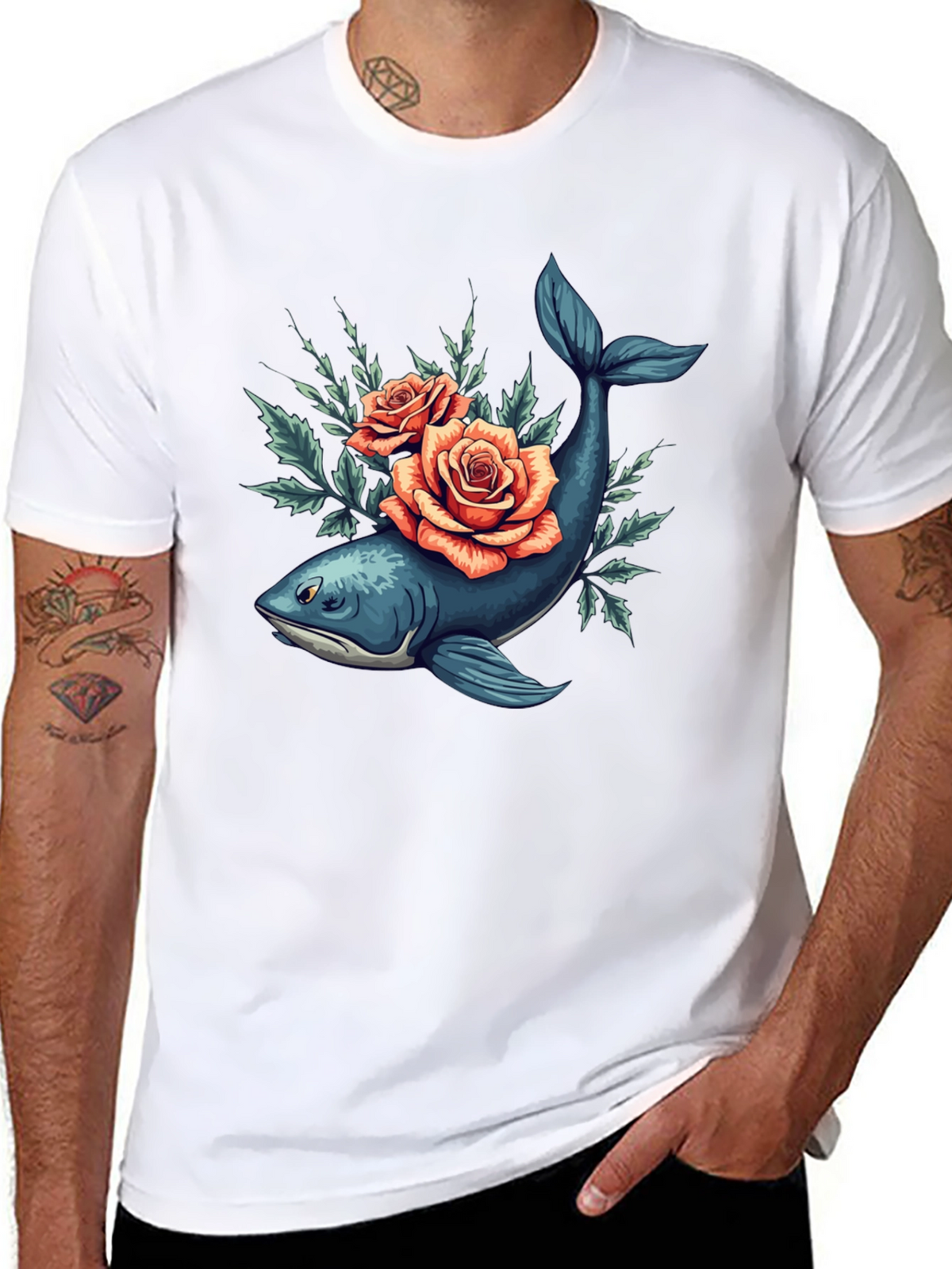 Whale & Roses Graphic Tee - Stylish Comfort