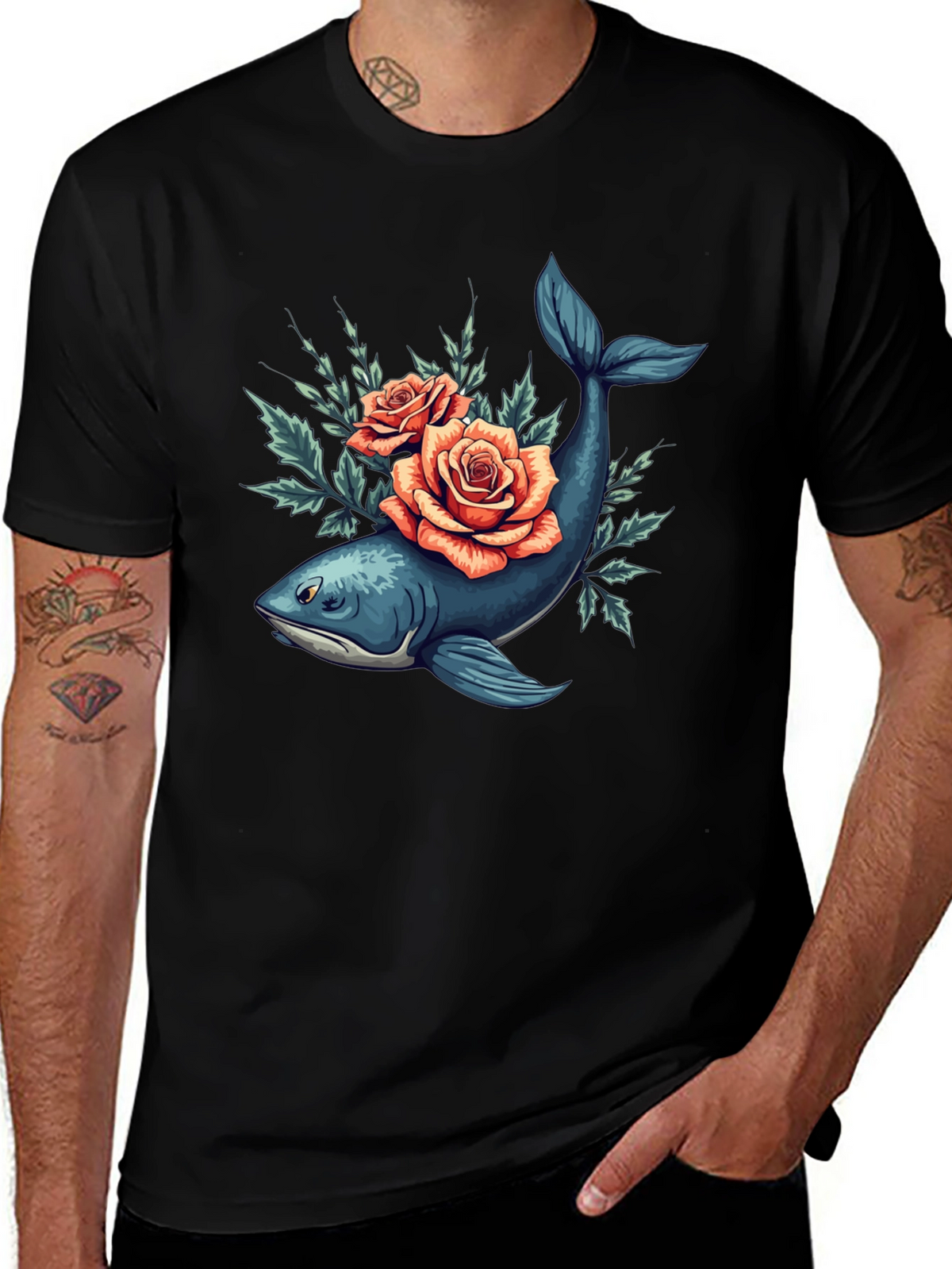 Whale & Roses Graphic Tee - Stylish Comfort
