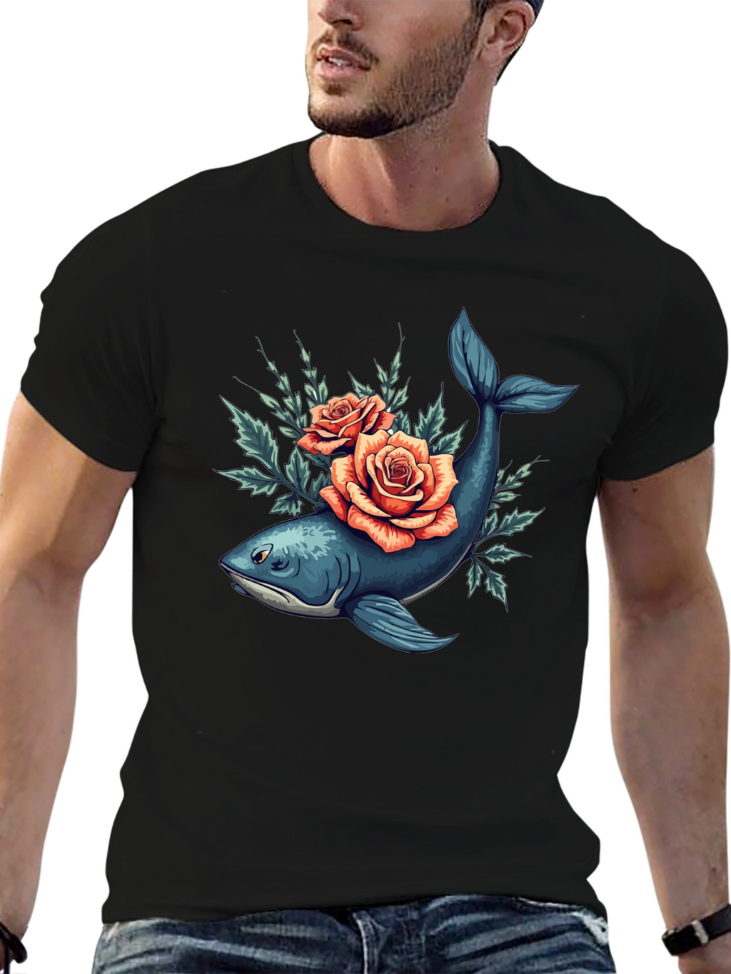 Whale & Roses Graphic Tee - Stylish Comfort