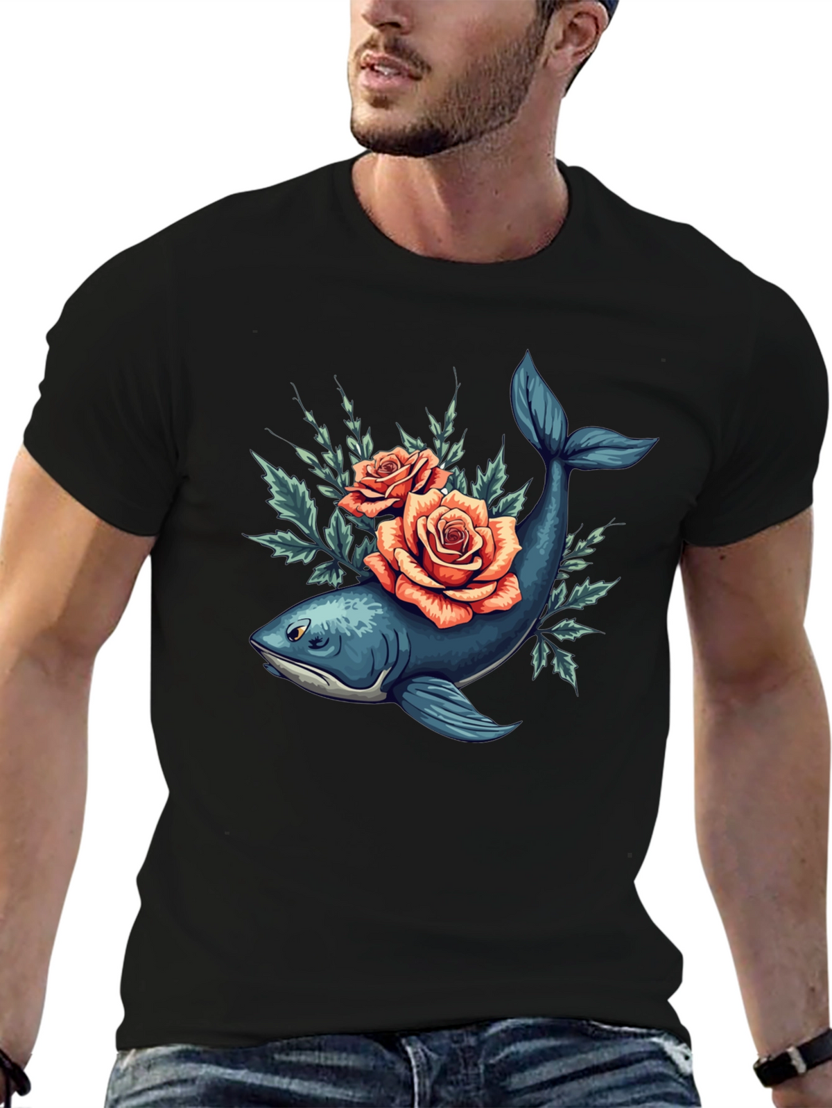 Whale & Roses Graphic Tee - Stylish Comfort