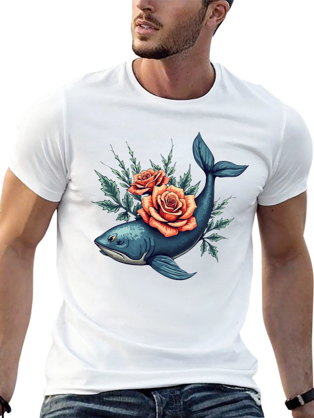 Whale & Roses Graphic Tee - Stylish Comfort