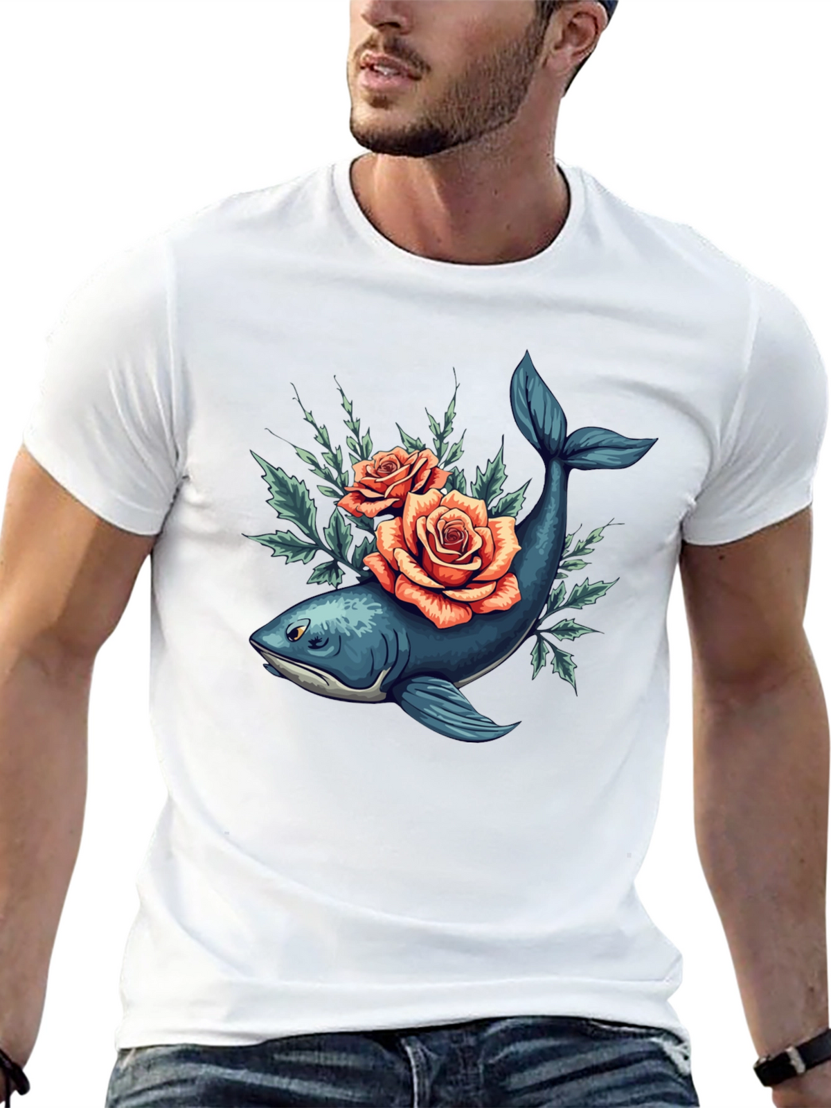 Whale & Roses Graphic Tee - Stylish Comfort