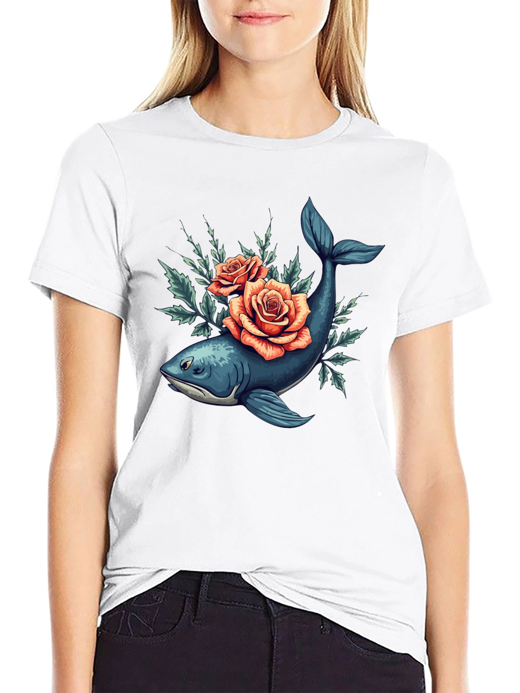 Whale & Roses Graphic Tee - Stylish Comfort